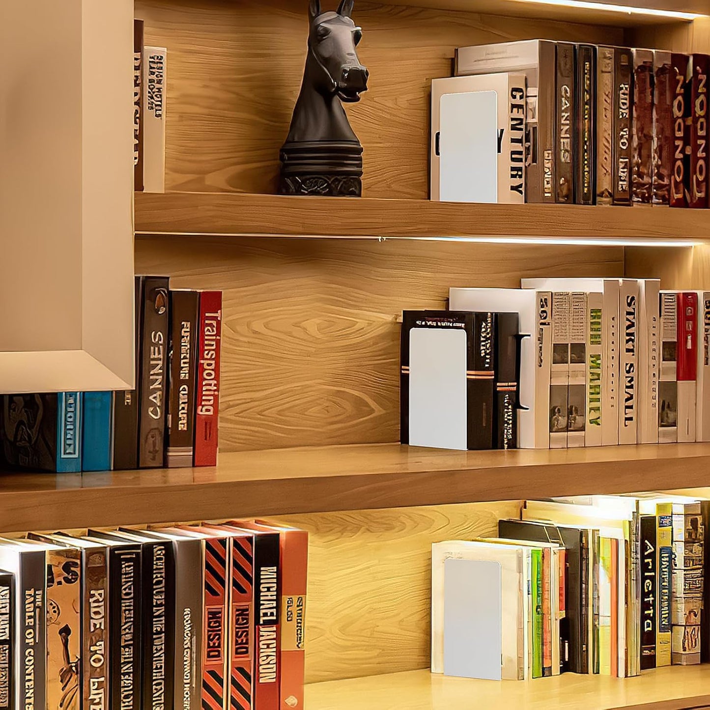 VONDERSO Metal Bookends, 4 Pairs White Metal Book Ends Heavy Duty for Shelves Decor Home Office, Unique White Bookends Supports Anti-Slip for Kids