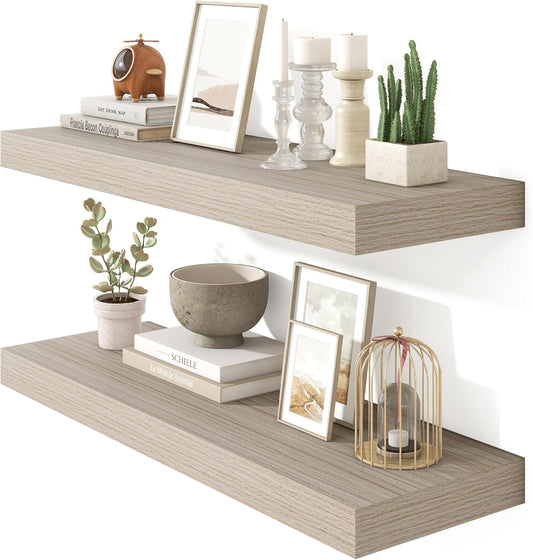 Heimlove 36 Inch Floating Shelves for Wall Set of 2,Wall Shelves for Storage & Decor - Heavy Duty with Invisible Brackets,Perfect for Living Room,Bedroom,Home Office-Grey