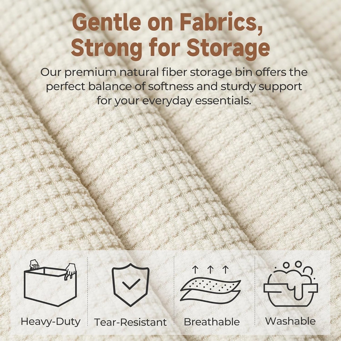 StorageWorks Storage Bins, Shelves Baskets for Organizing, 45L Extra Large Fabric Closet Organizers with Handles, Metal Frame, Beige（Texture）, 2-Pack