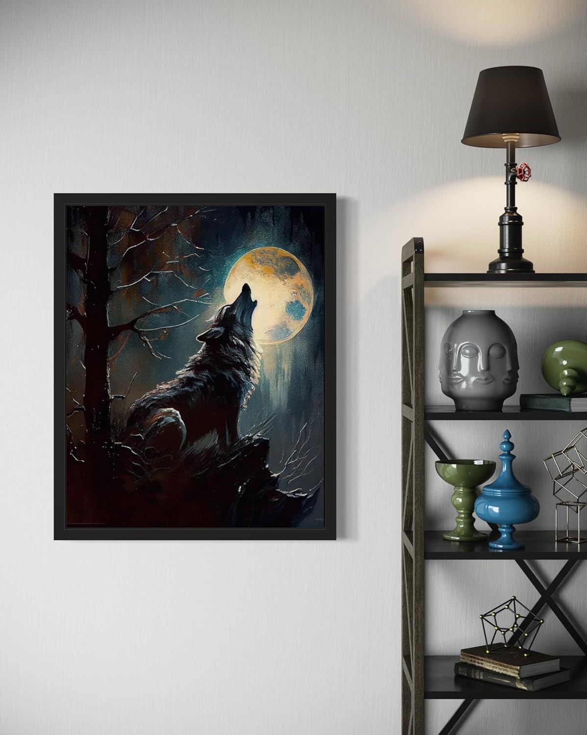 Wolf howling Poster Art Print, Halloween Scary Vintage Wall Art Academia Spooky Painting Decoration for Horror Prints, Gothic Posters Bedroom Decor 89 (Wolf howling, 11 x 14 inches, Black Frame)