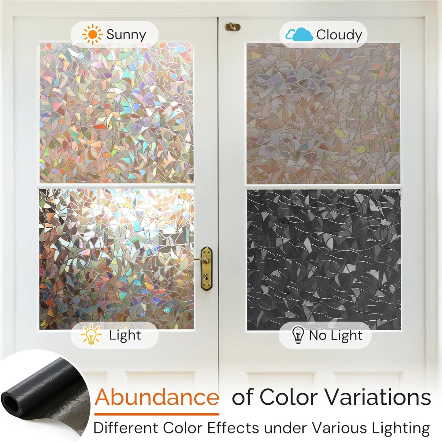 DOWELL Window Privacy Film, Rainbow Window Film, Decorative Stained Glass Clings, Static Cling Door Sticker, Non-Adhesive 3D Decals for Home UV Protection, Dark Brown, 17.5 x 78.7 inches