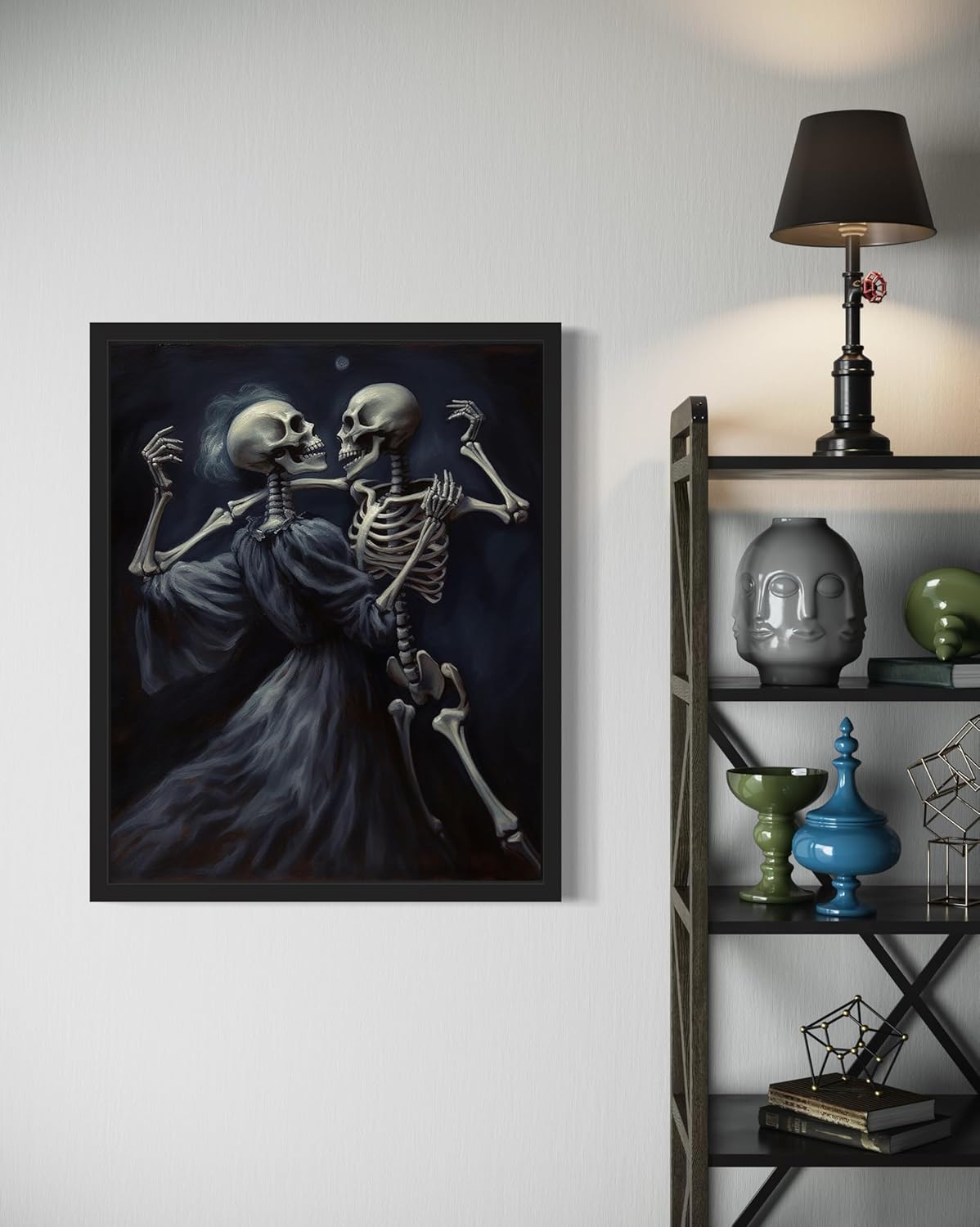 Dancing Skeleton Poster Art Print, Halloween Scary Vintage Wall Art Academia Spooky Painting Decoration for Horror Prints, Gothic Posters Bedroom Decor 89 (Dancing Skeleton, 8 x 10 inches, Black Frame)
