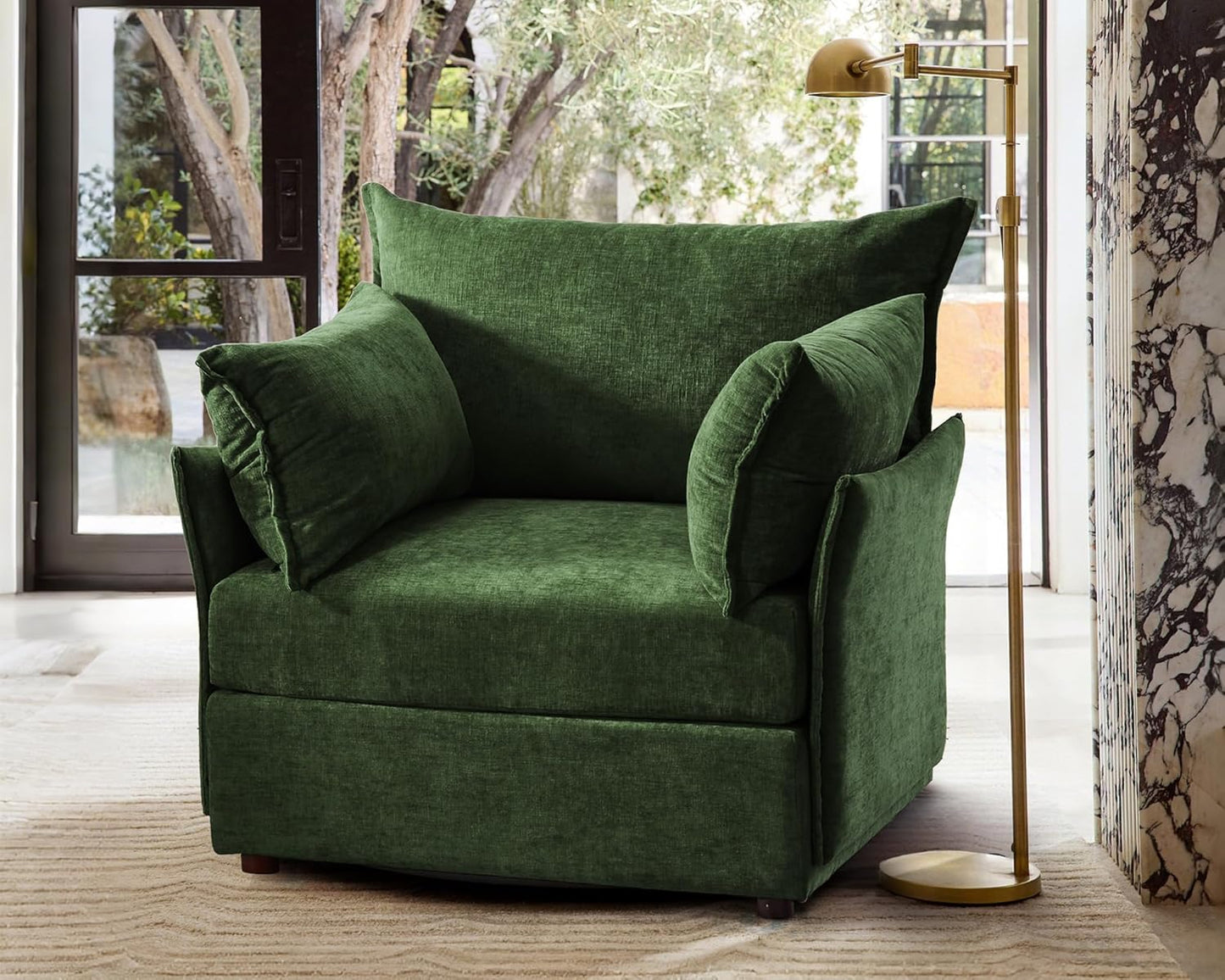 Oversized Accent Chair, Upholstered Modern Sofa Chair with Removable Backrest & Detachable Cover, 24.5" Deep Seat Large Reading Armchair for Living Room Bedroom Office - Chenille Green Set of 1