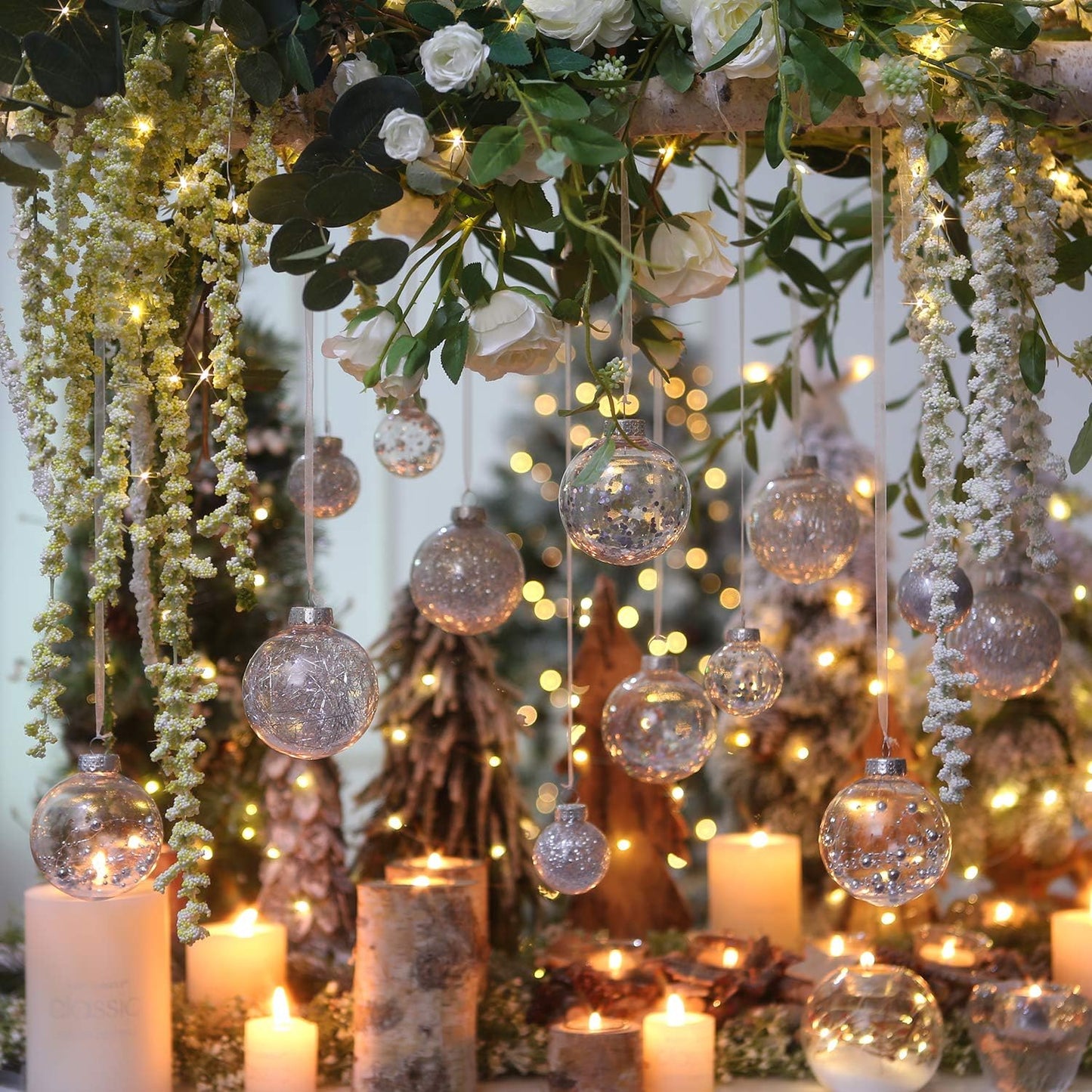 Sea Team 50mm/1.97" Shatterproof Clear Plastic Christmas Tree Ball Ornaments Set, Decorative Hanging Transparent Xmas Baubles with Stuffed Delicate Decorations (30 Counts, Silver)