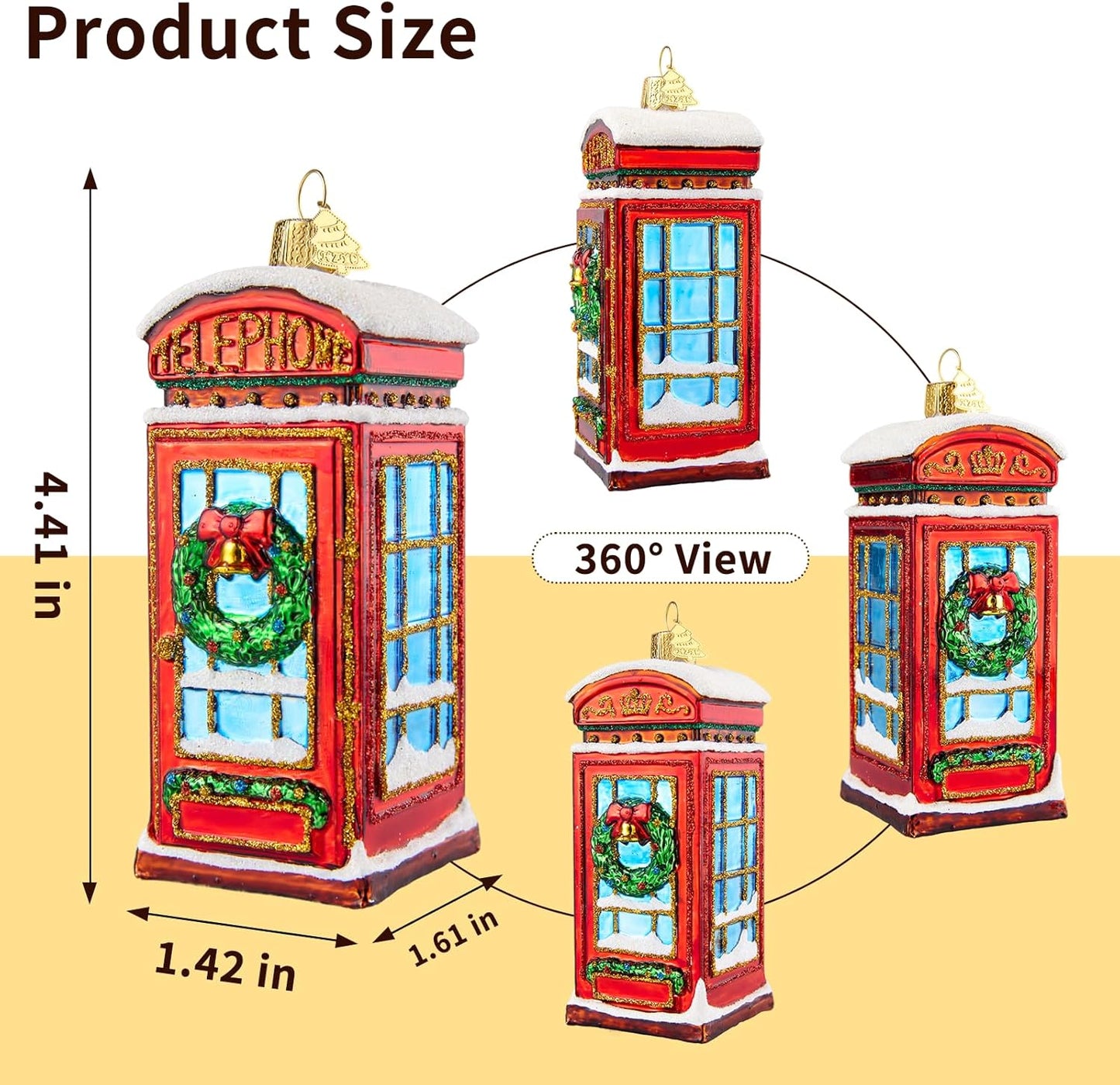 Telephone Booth Christmas Tree Ornaments,Hand-Blown Glass Ornaments,London Phone Booth Watcher Collection Figurines Hanging Ornament,Christmas Decorations for Holiday Party Home Gift