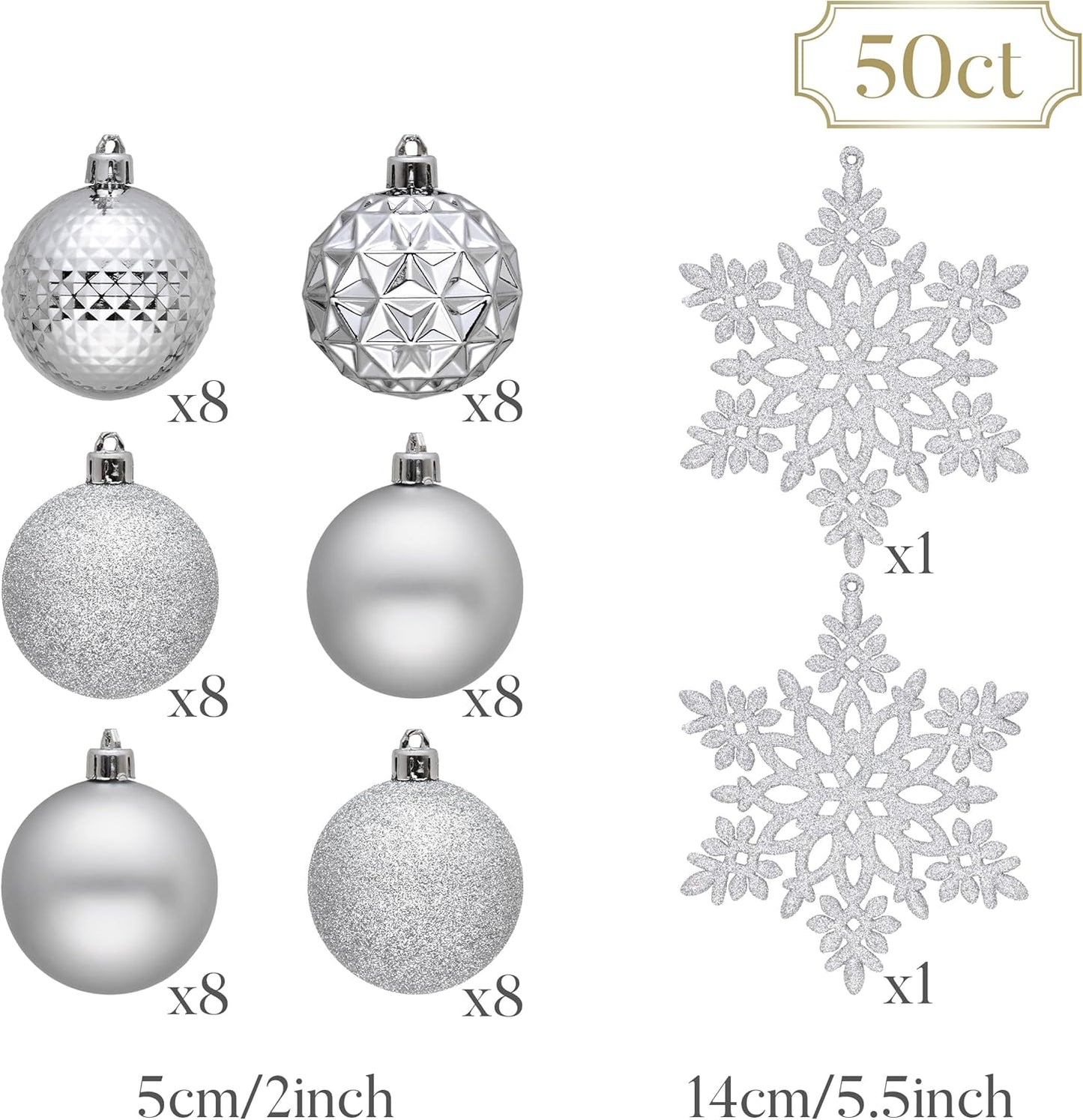 Valery Madelyn Christmas Tree Decorations Ornament Set for Fall Halloween, 50ct 2 Inches Silver Shatterproof Christmas Ball Ornaments Hanging Xmas Holiday Party Decor