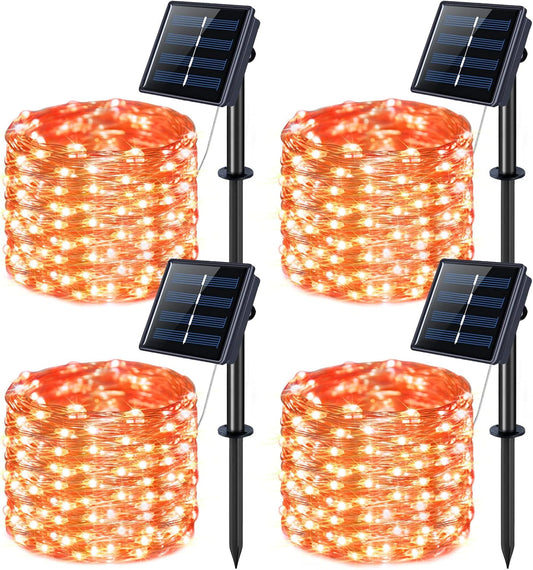 JMEXSUSS 4 Pack Solar Halloween Lights, Total 400 LED 132 FT Orange Solar Lights Outdoor Waterproof, 8 Modes Copper Wire Solar Fairy String Lights for Garden Yard Tree Halloween Decor