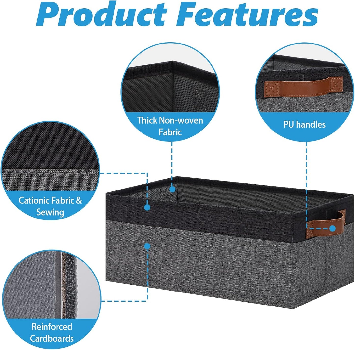 GhvyenntteS Small Fabric Storage Bins with Handles 6 Pack, 11.8" x 7.87" x 5.11" Storage Baskets for Shelves, Baskets for Organizing Clothes Underwear Socks Hats DVDs (Grey/Black)