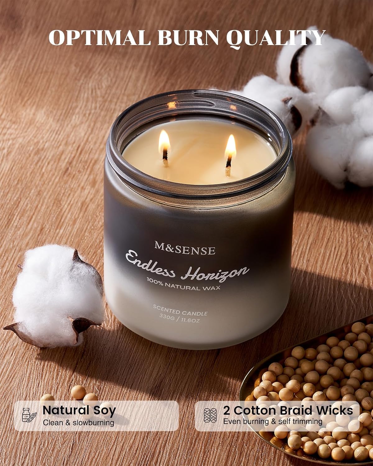 M&SENSE Cedar Ginger Men Scented Candles, 11.6oz 2 Wick All Natural Soy Wax Clean Non Toxic Gift for Men, Masculine Black Highly Scented Candle Home Fragrance Holiday Gift for Him