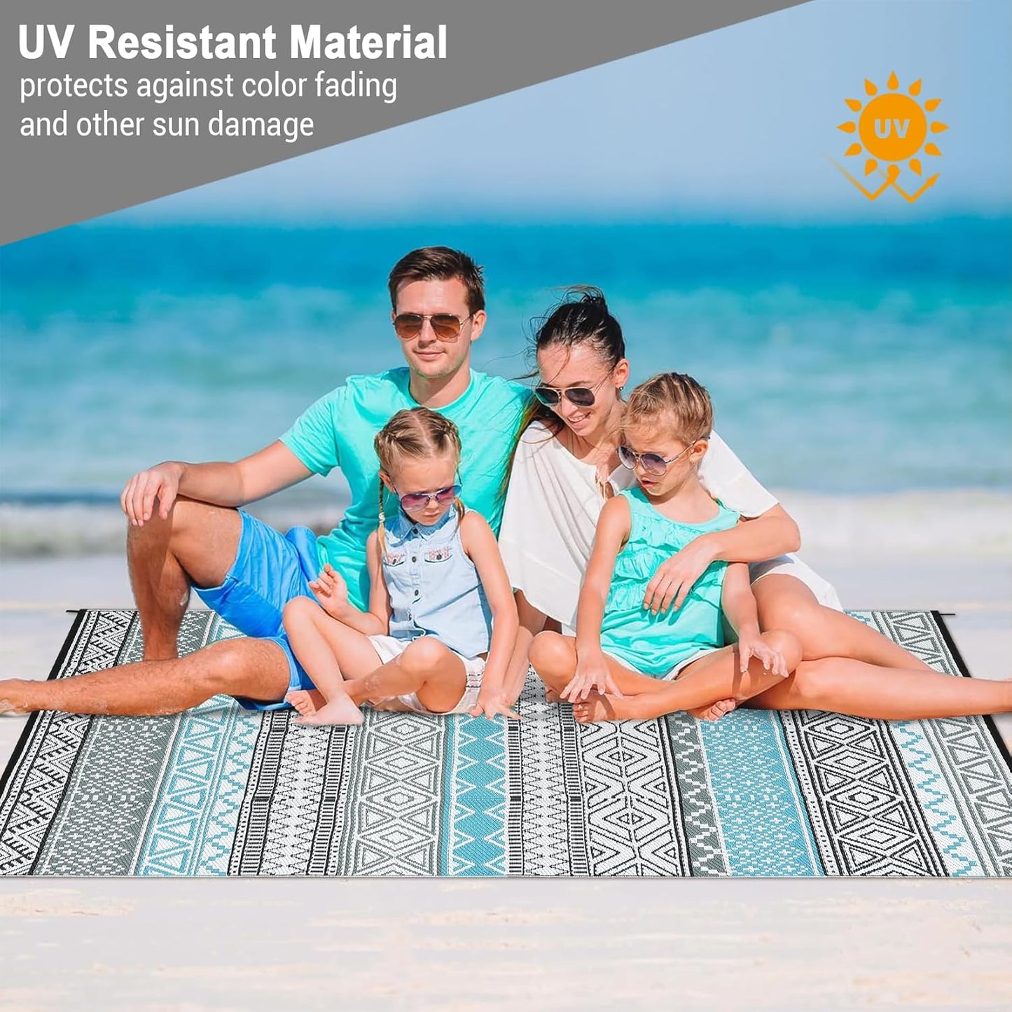 GAOMON Outdoor Plastic Straw Rug, 10'x20' Reversible Sage Green Patio Mat, Flower Modern Design for RV, Backyard, Deck, Camping, Picnic, Blue/Grey(Bohemia)