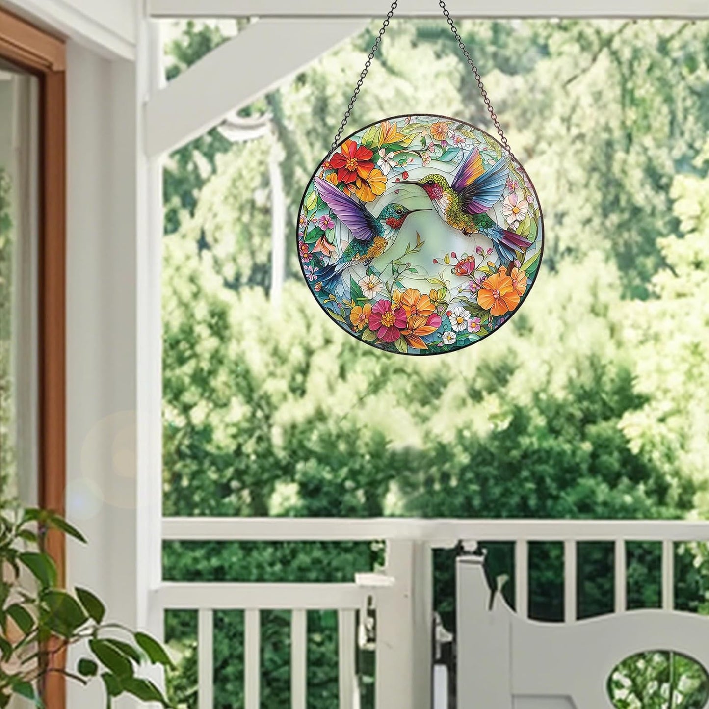 Stained Glass Window Hanging – Double-Sided Glass Sun Catcher with Chain – Memorial Window Art Panel for Home Décor, Spiritual Comfort, and All-Occasion Gifting