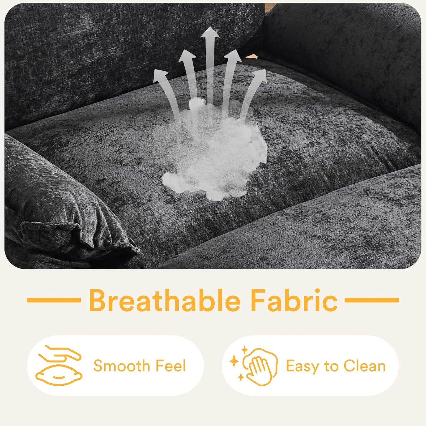 Karl home Oversized Accent Chair Chenille Sofa with Chaise, Modern Sofa Chair with Removable Ottoman Modular 1-Seater Couch and 2-Layer Ottoman for Living Room, Apartment, Studio, Black