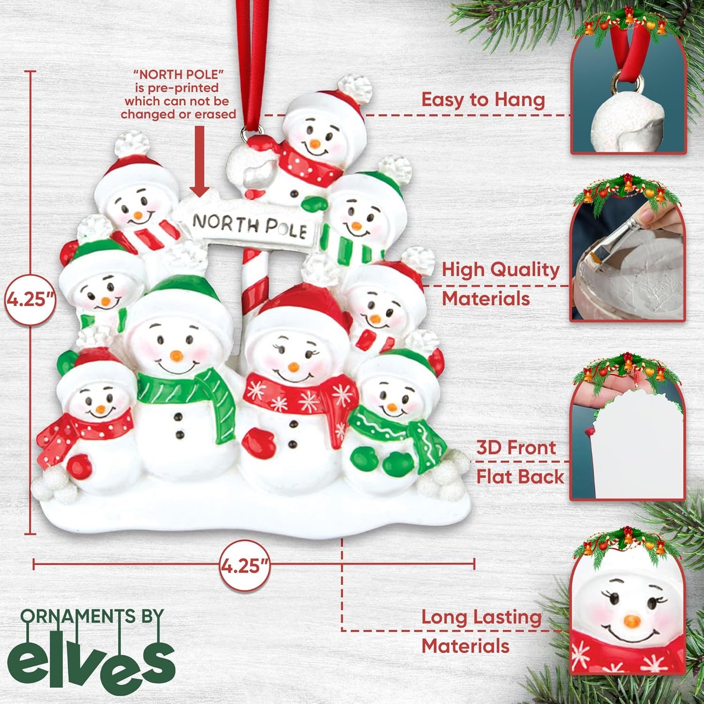 3D Frosty Snowman Family of 9 Christmas Ornament 2025 Personalized Family Christmas Ornaments 2025 | Winter Holiday Snowmen Personalized Tree Ornaments Customizable Gifts Snow People of Nine Ornament