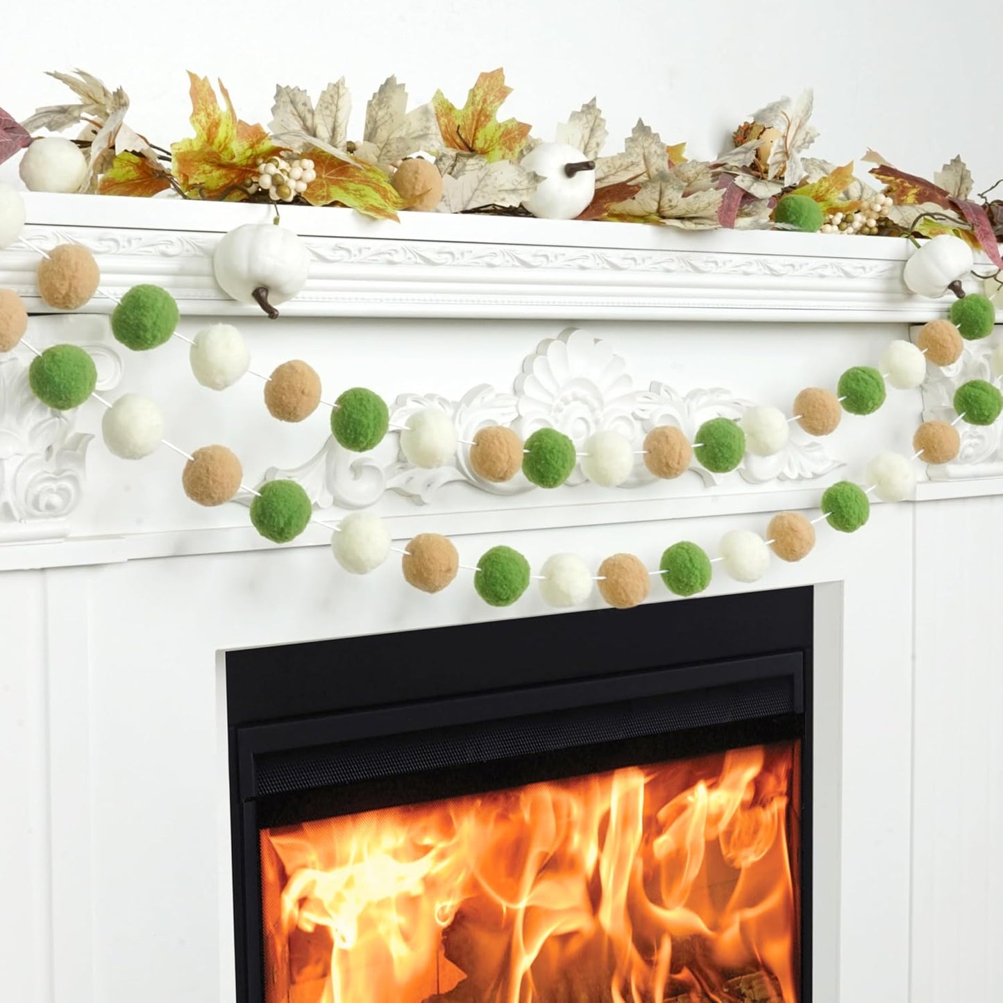 XmasExp Pom Pom Garland Decorations - Large Boho Felt Ball Garland for Mantle, Indoor Home Decor, Tree Ornaments, Kids Room and Party Hanging Decor,13 Ft. (Green, 1.57")