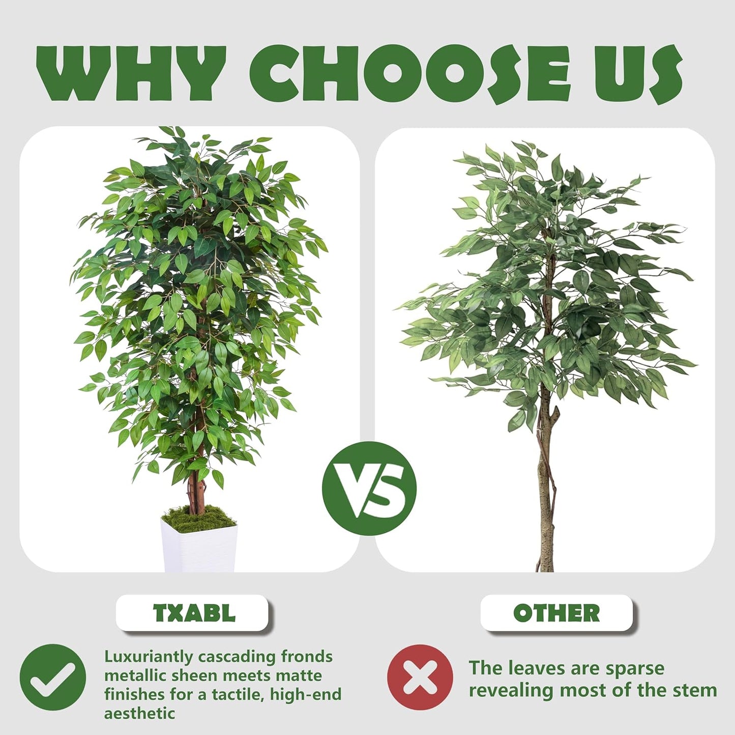 Artificial Ficus Tree 6FT Faux Floor Tree with Planter UV Resistant Potted Fake Silk Plant, Real Wood Trunk-Indoor Outdoor Lifelike Fake Ficus Tree for Home, Living Room Bedroom Topiary Tree