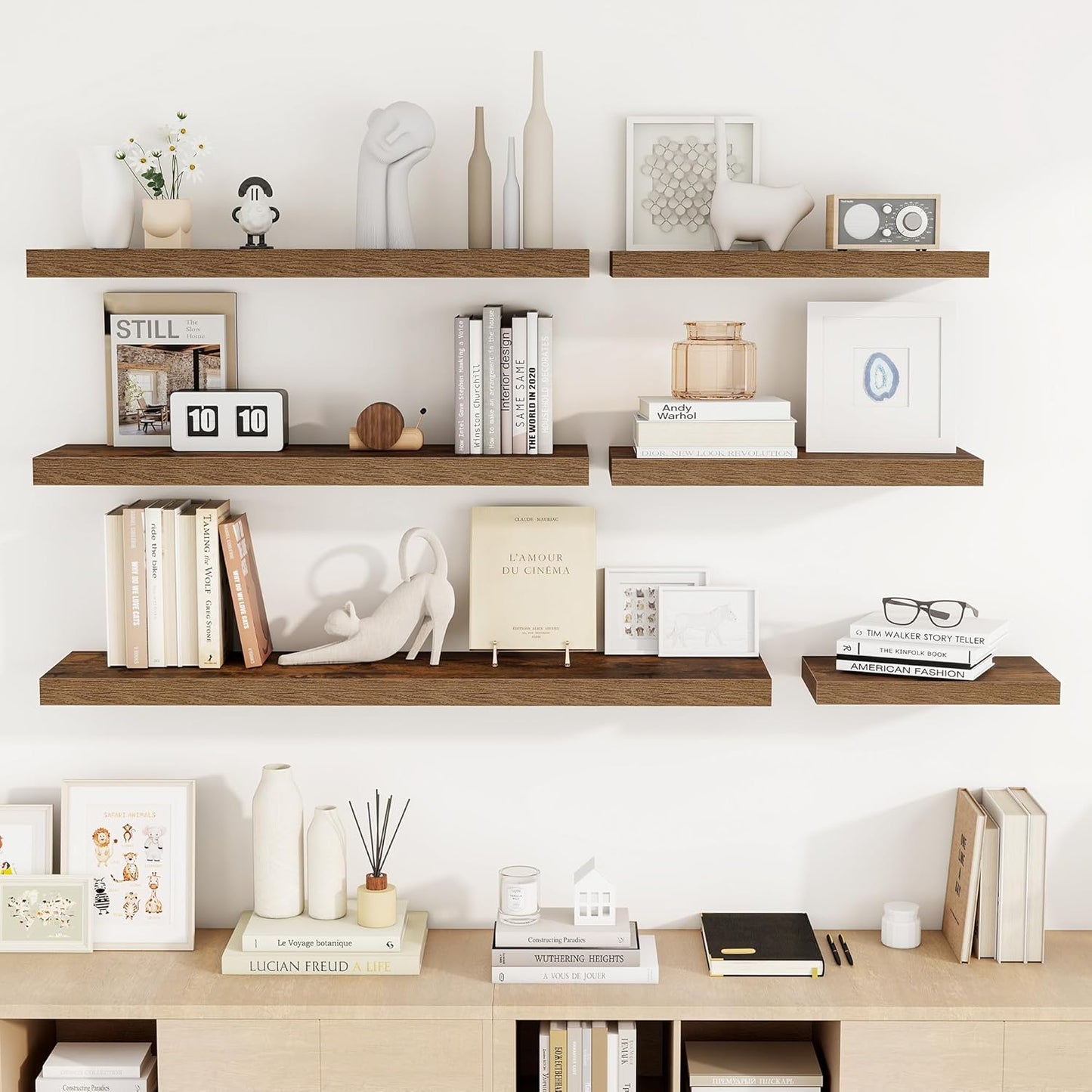 48 Inch Floating Shelves, 48"x9.25"x1.5" Inch Deep Floating Shelves for Wall, Wooden Shelves for Bathroom, Bedroom, Living Room, Brown