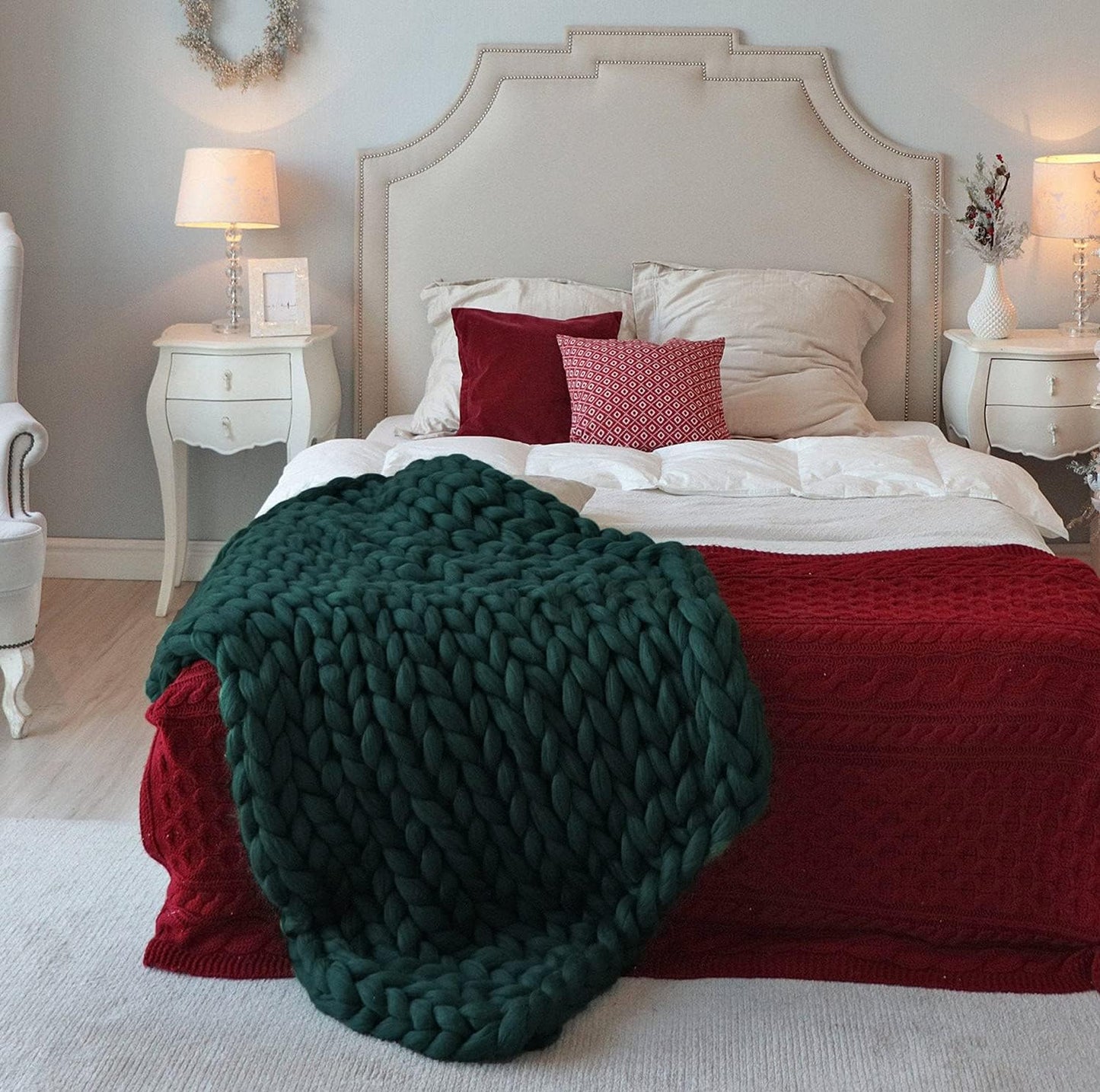 Knitted Throw Blanket for Sofa,Handmade Knit Chunky Blanket Throw Sofa Throw for Gift Sofa Bed,Chunky Knit Blanket(Dark Green 40"x60")