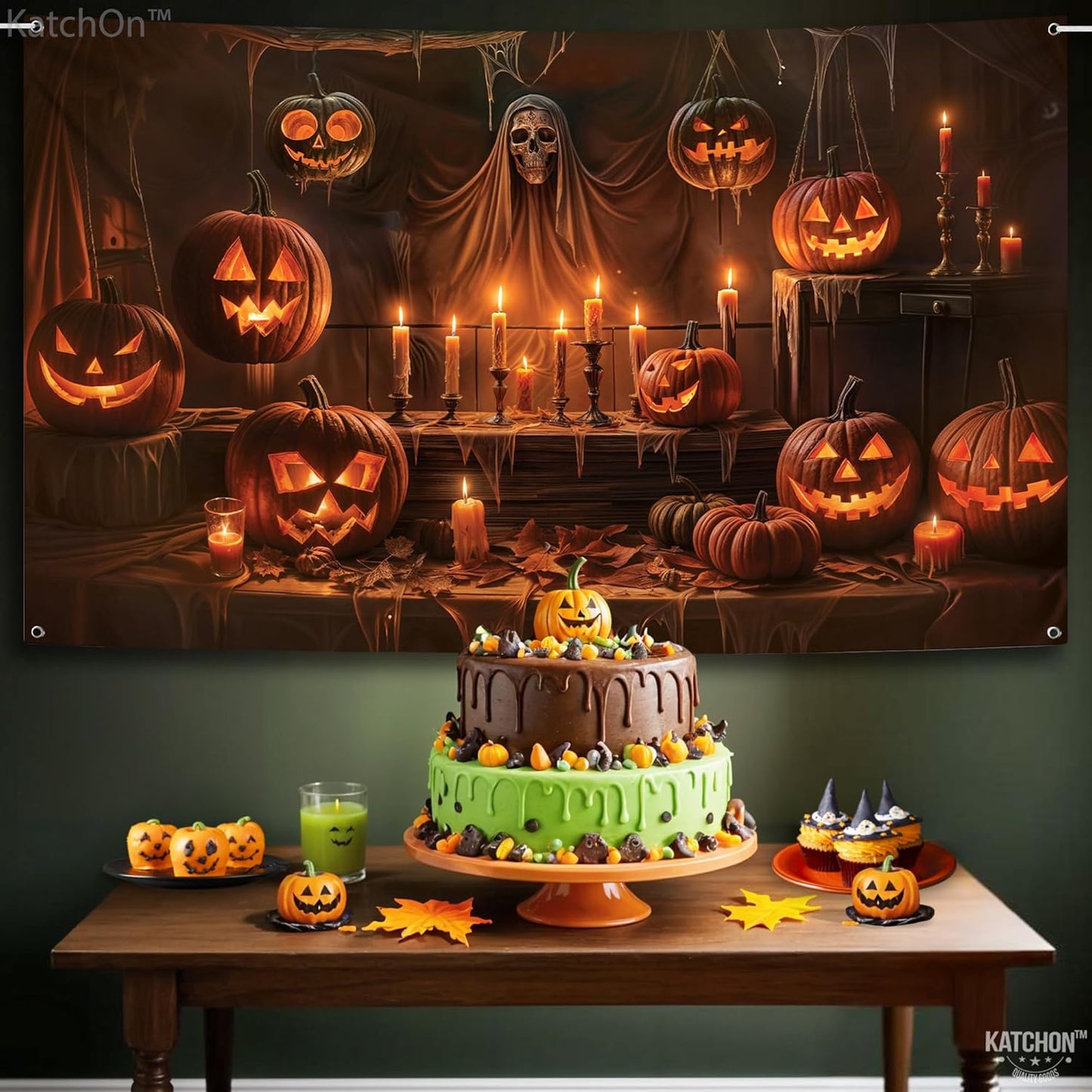 KatchOn XtraLarge Spooky Backdrop - 72x44 Inch | Halloween Photo Backdrop & Banner for Party Decorations