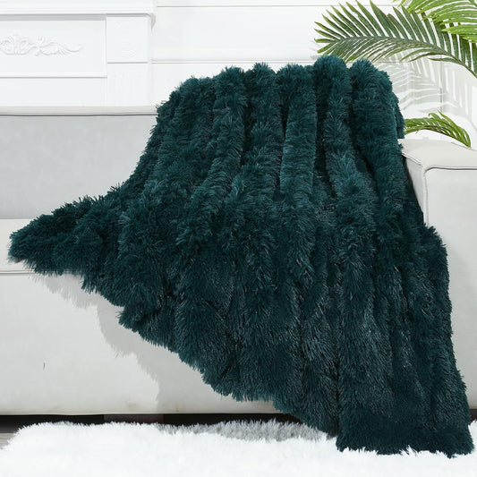 GONAAP Fuzzy Faux Fur Throw Blanket Dark Teal Super Soft Cozy Plush Fuzzy Shaggy Blanket for Couch Sofa Bed (Dark Teal, Throw(50"x60"))