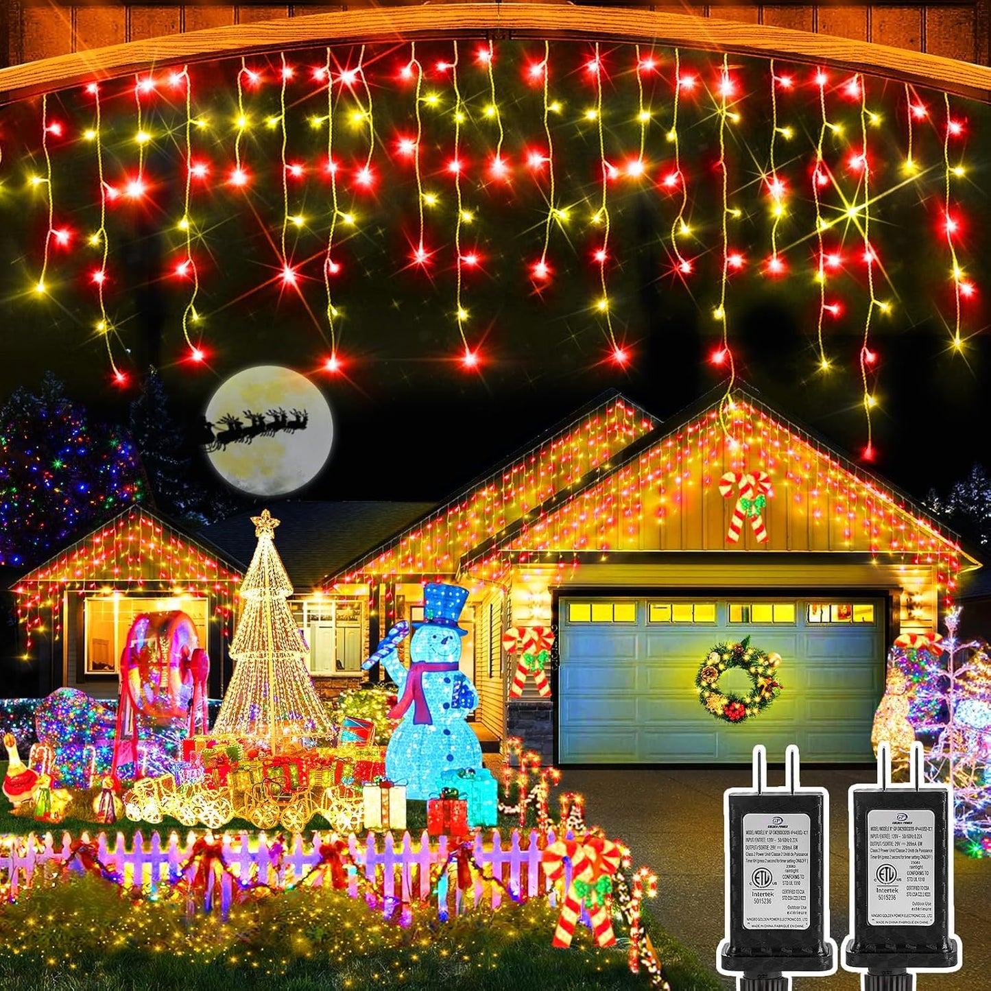 Heceltt Christmas Lights Outdoor, 2 Pack Total 98FT 960 LED Ice Lights for Outside with 180 Drops 8 Modes Timer Memory, Plug in Waterproof for Holiday Eaves Yard Roof Party Decor (Red and Warm White)