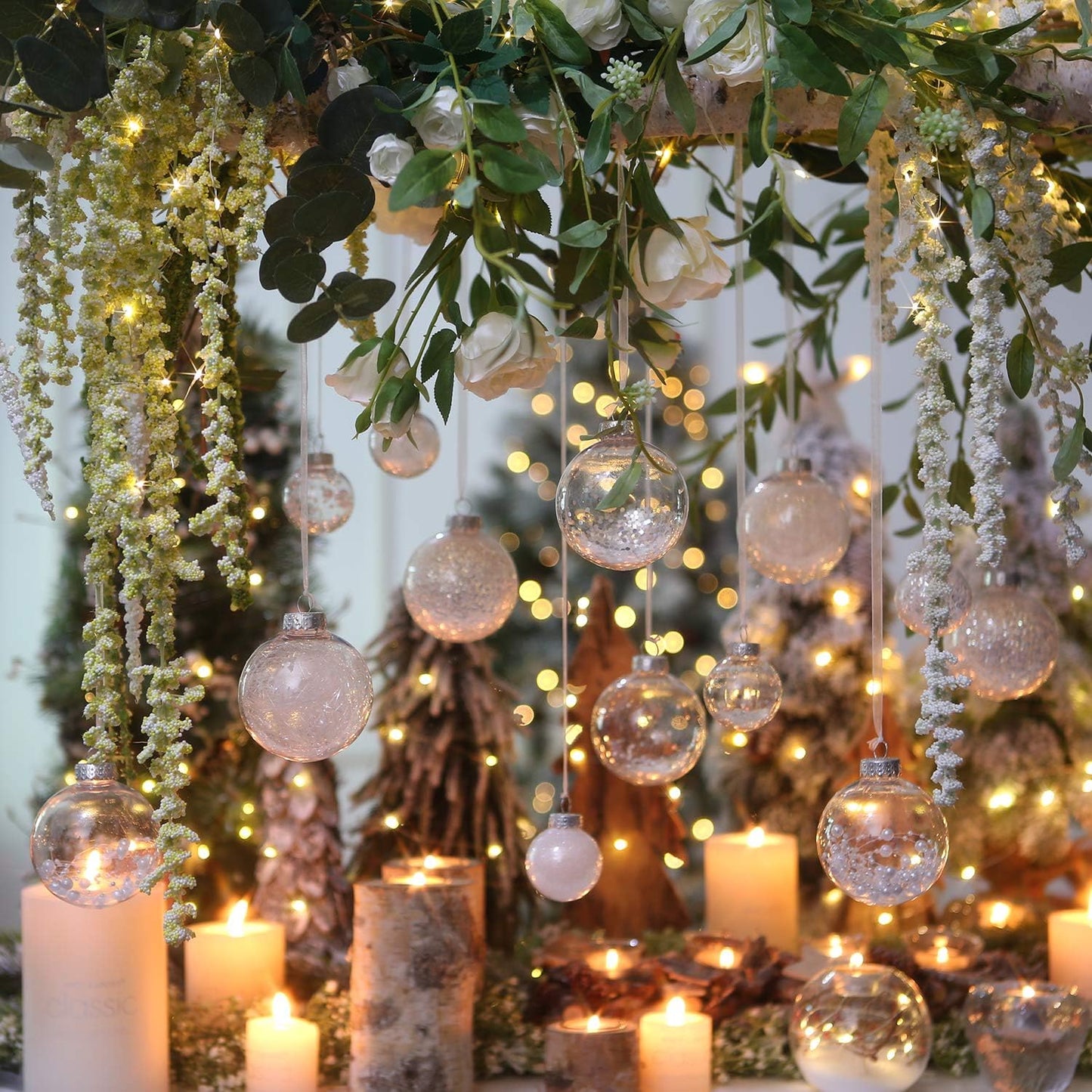 Sea Team Shatterproof Clear Plastic Christmas Ball Ornaments Decorative Xmas Balls Baubles Set with Stuffed Delicate Decorations (50 mm/1.97"/30-Pack, White)