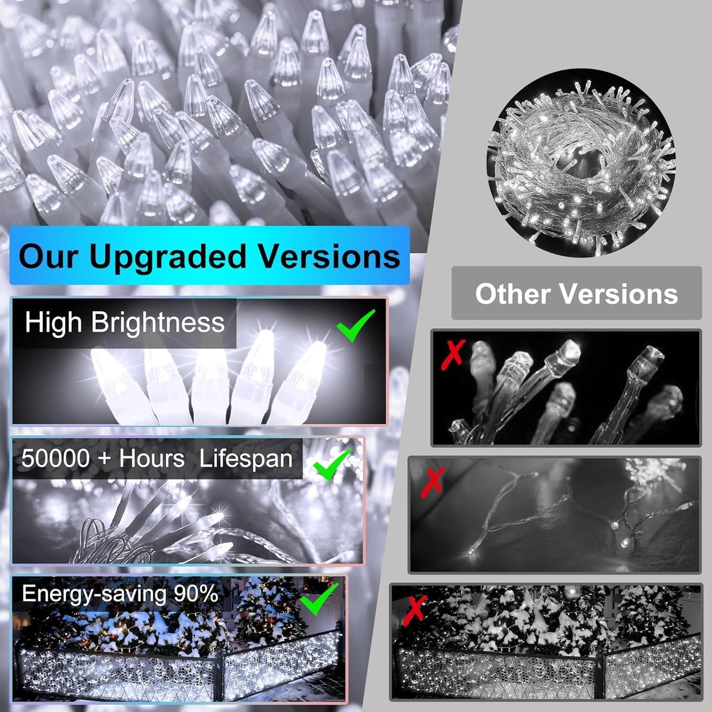 612 LED 60FT Icicle Christmas Lights - 136 Drops Waterproof 12 Modes Memory Timer, Outdoor Hanging Roof Lights for Eaves Gutter Xmas Tree Holiday Decorations Cool White