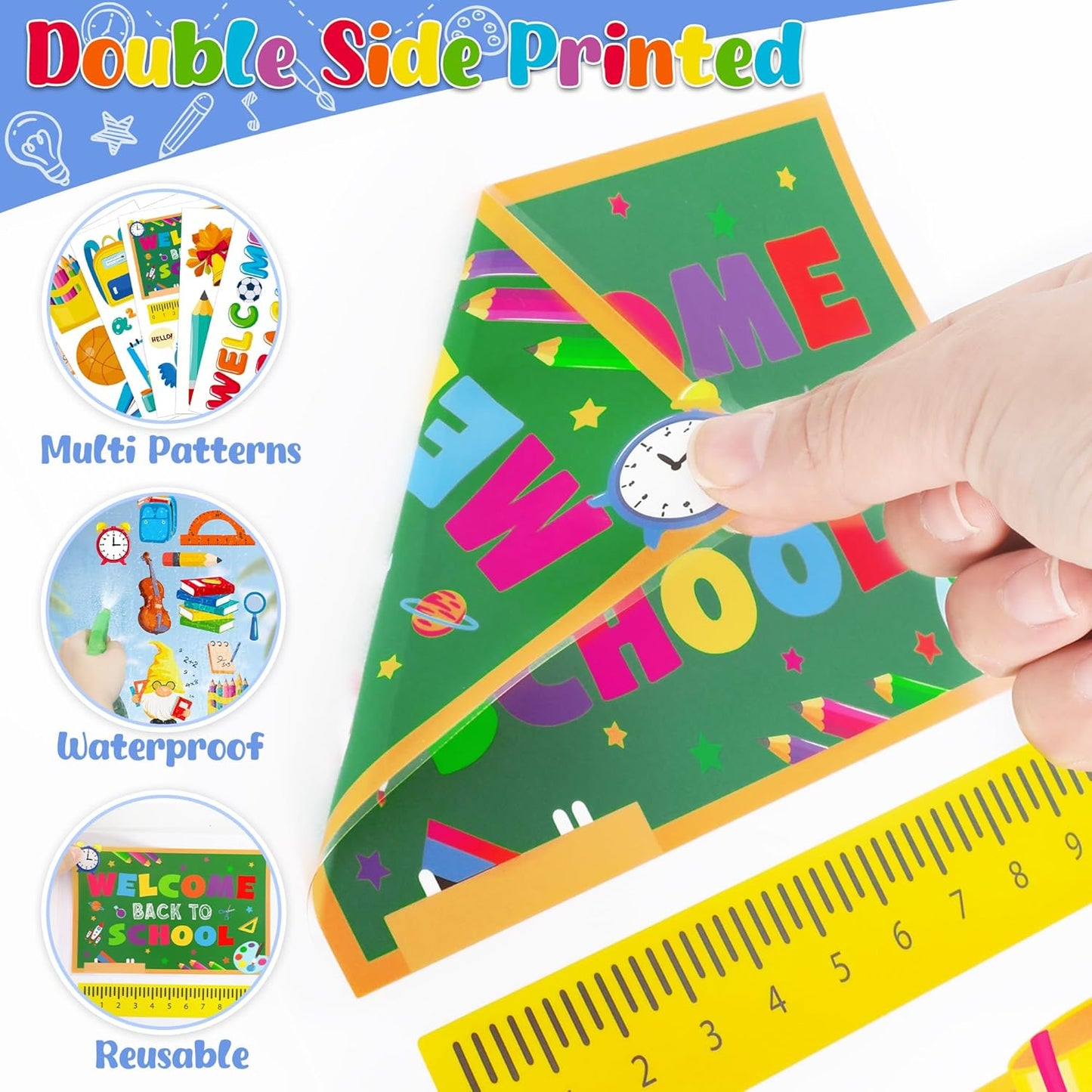 9 Sheets Back to School Window Clings, Double-Sided Window Clings for Classroom, Bus Apple Pencil First Day of School Book Window Stickers for First Day of School Decorations Supplies Decor