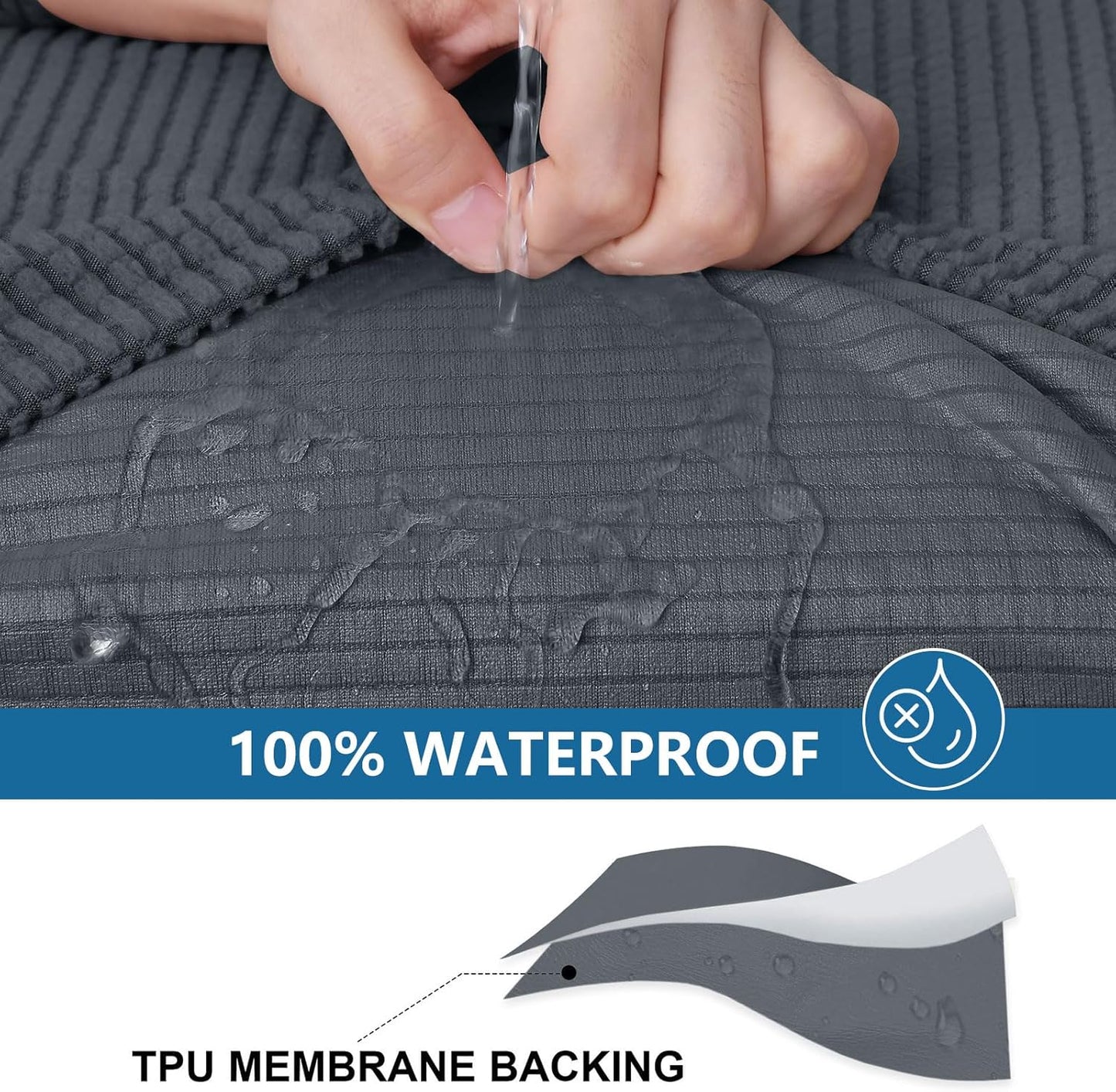 hyha Waterproof Couch Cushion Covers for Pets, Non Slip Sofa Seat Cover for Dogs Washable, Soft Thick Stretch Jacquard Fabric, Sofa Slipcovers with Elastic Bottom (1 Piece for Medium, Grey)