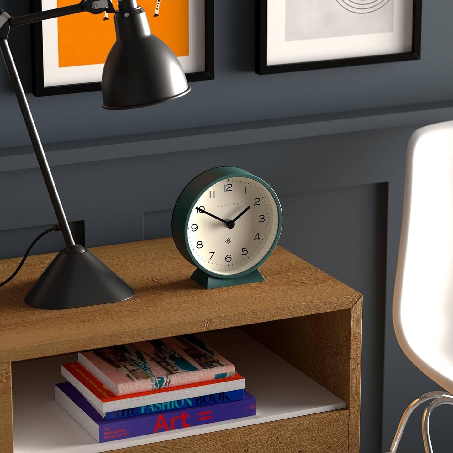 NEWGATE® M Mantel Echo Desk Clock | Modern Round Design | Eden Green | Easy to Read Numbers | Contemporary Style for Desk, Table, Shelf or Bedside