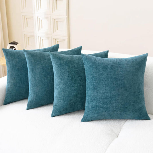 CaliTime Throw Pillow Covers Decorative 18 X 18 Inches Pack of 4 Cozy Chenille Cushion Cases for Couch Sofa Bed Living Room Home Ocean Blue