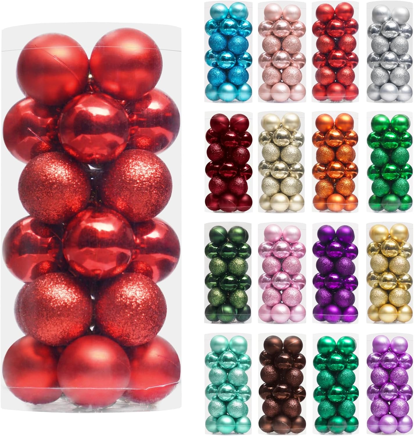XmasExp 24ct Mini Christmas Ball Ornaments Shatterproof Christmas Ornaments Set Decorations for Xmas Tree Balls 30mm/1.18" (Red)