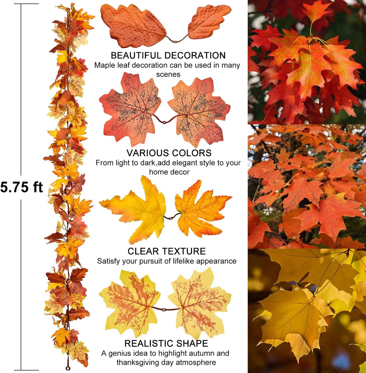 DearHouse 2 Pack Fall Garland Maple Leaf, 5.9Ft/Piece Hanging Vine Garland Artificial Autumn Foliage Garland Thanksgiving Decor for Home Wedding Fireplace Party Christmas (Yellow)