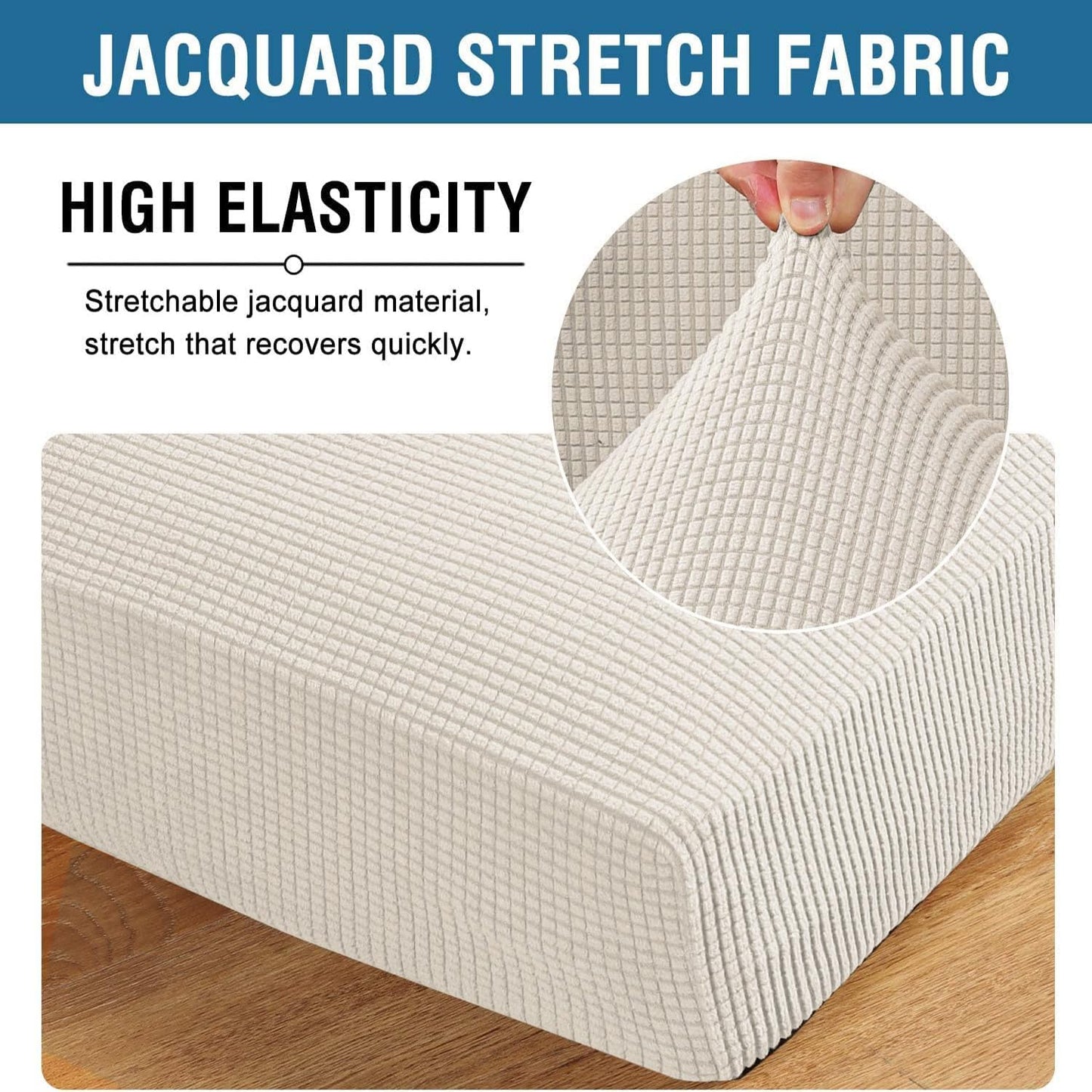 H.VERSAILTEX Super Stretch Individual Chaise Cover Sectional Couch Covers for L Shaped Sofa Both Left/Right Featuring Thick Jacquard Textured Twill Fabric (1 Piece Chaise Cover Large, Porcelain)