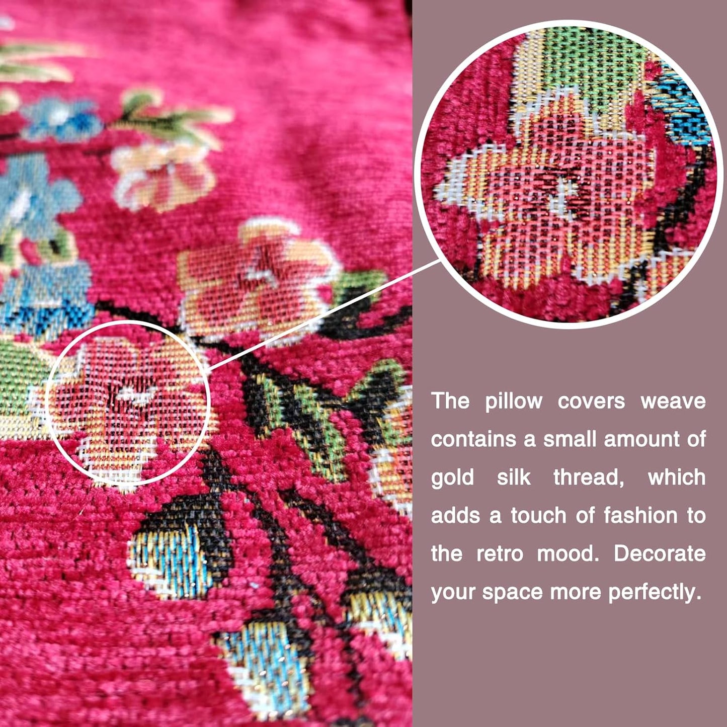 Set of 2 Red Vintage Embroidered Throw Pillows Covers 18x18in Sofa Couch,Red Floral Embroidered Cushion Cover for Sofa Bed Chairs Car