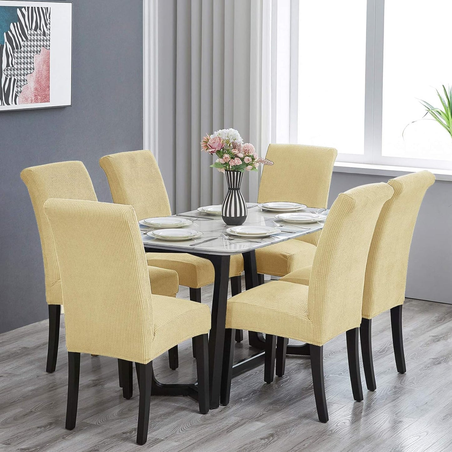 Howhic Stretch Chair Covers for Dining Room Set of 6, Removable Washable Dining Room Chair Covers, Dining Chair Slipcovers Seat Protector, Great Decoration for Home and Banquet (Champagne, 6 Pack)