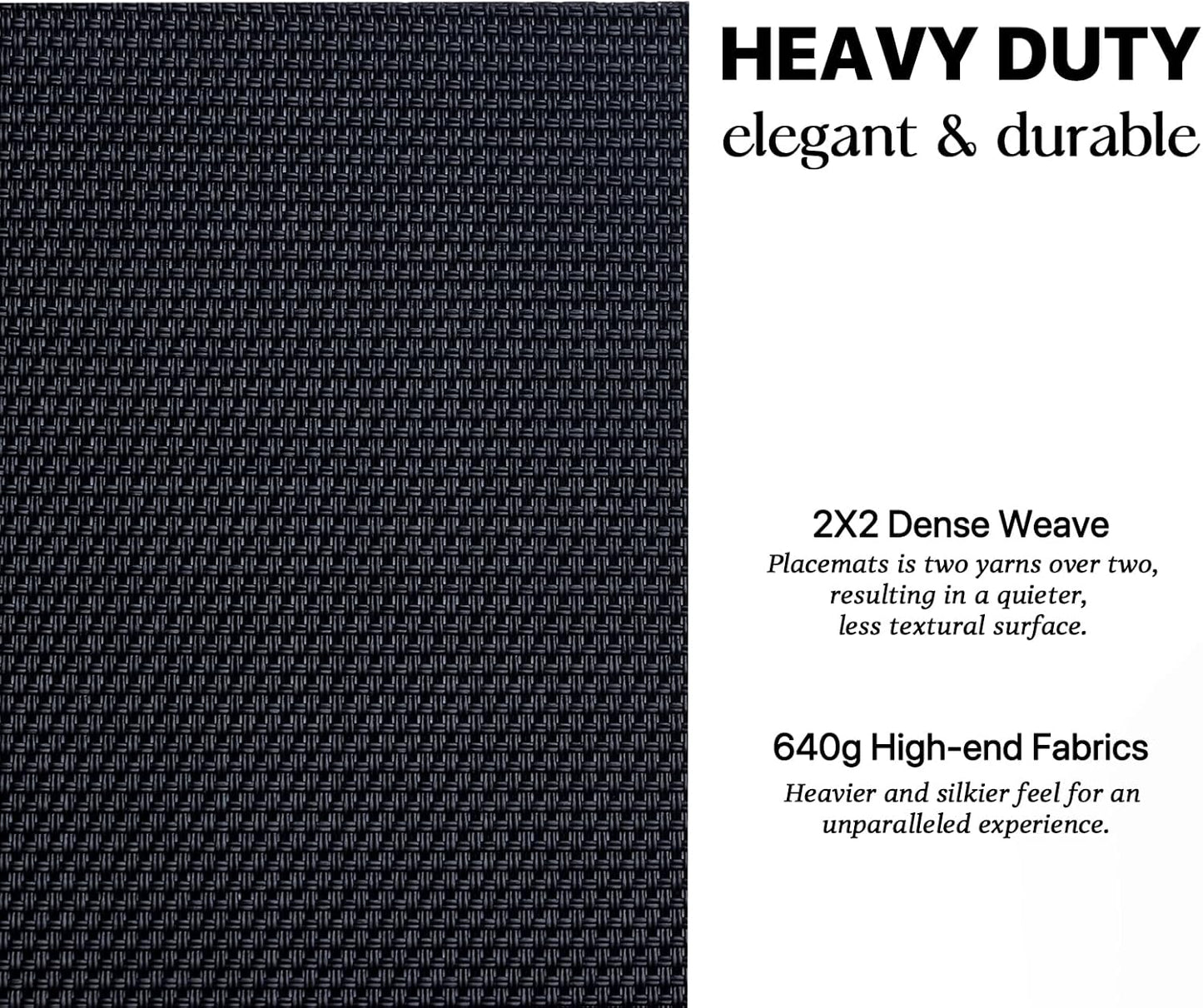 LEXMORE Placemats Set of 6 Vinyl/Plastic Woven Place Mats for Kitchen Table Indoor/Outdoor Washable Placemat Wipeable Dining Table Mats(Black)