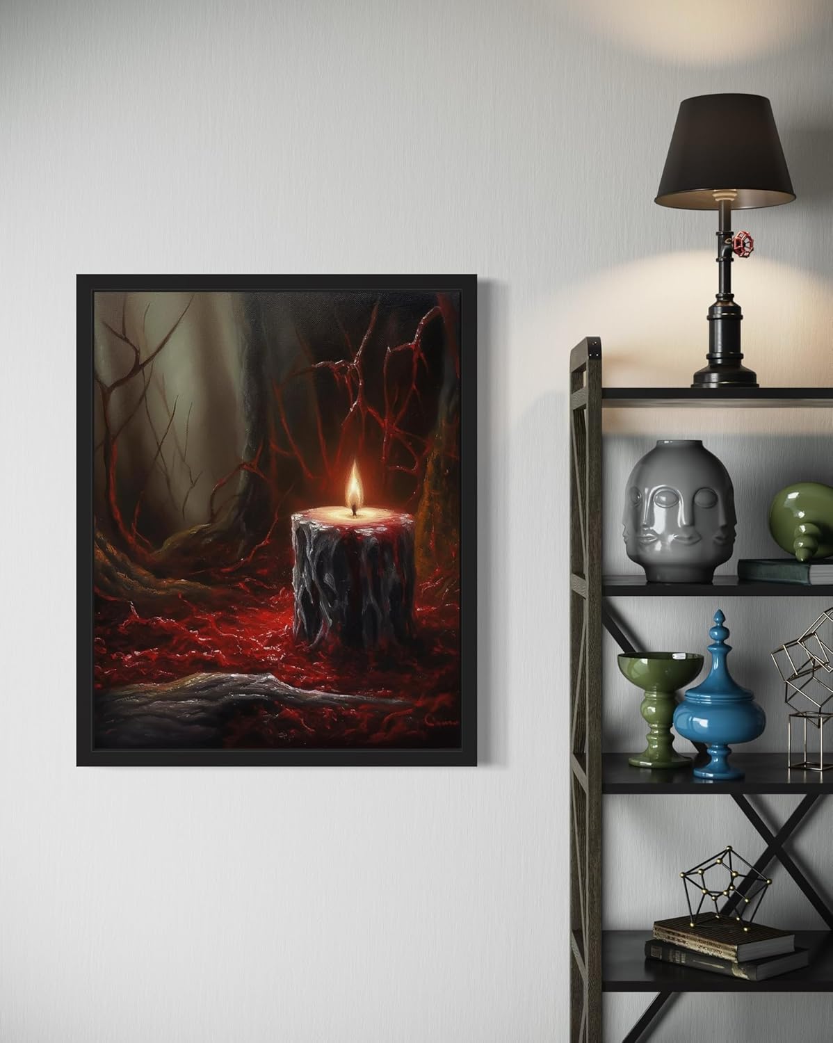 Gothic Candle Poster Art Print, Halloween Scary Vintage Wall Art Academia Spooky Painting Decoration for Horror Prints, Posters Bedroom Decor 89 (Gothic Candle, 8 x 10 inches, Black Frame)