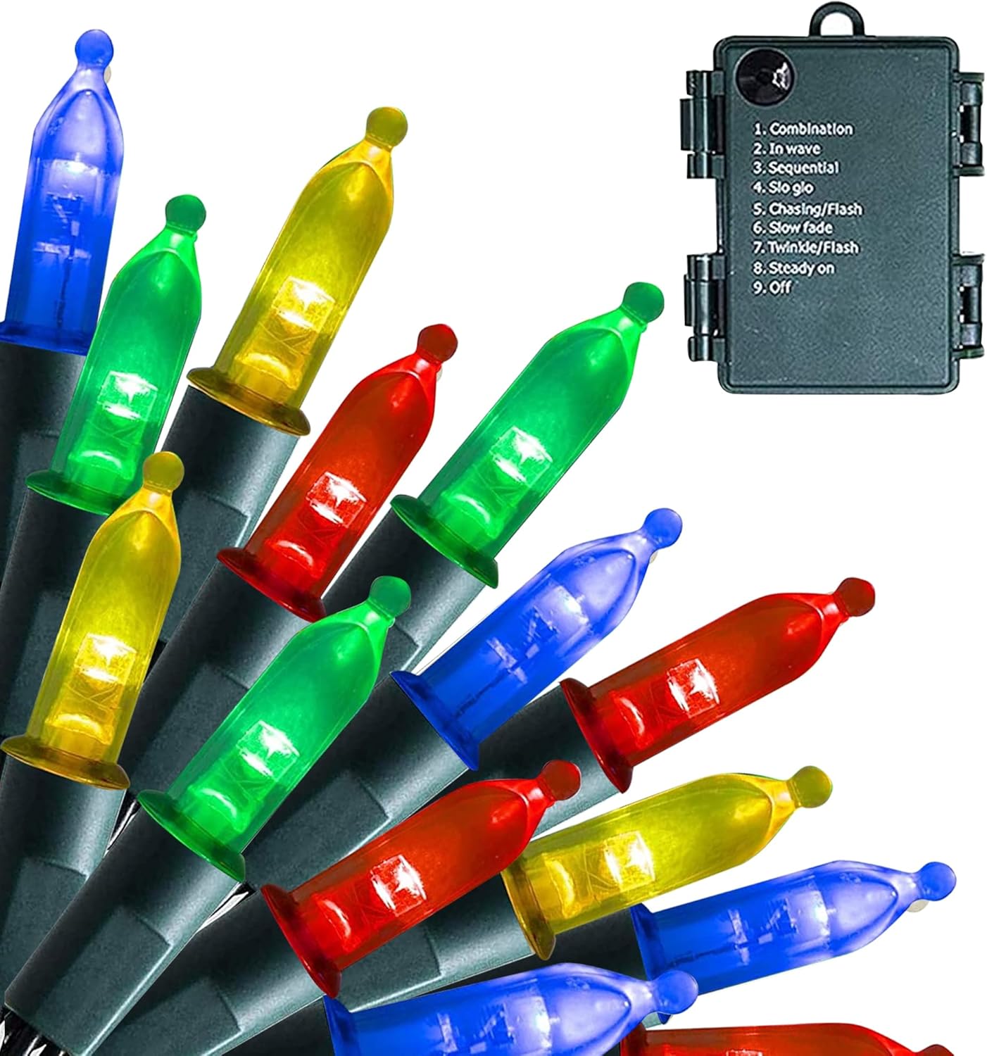 Dazzle Bright 50 LED Batter Operated Christmas Lights, 16 FT Waterproof Mini String Lights with 8 Modes for Xmas Indoor Outdoor Yard Garden Holiday Wedding Decorations (Multi Colored)