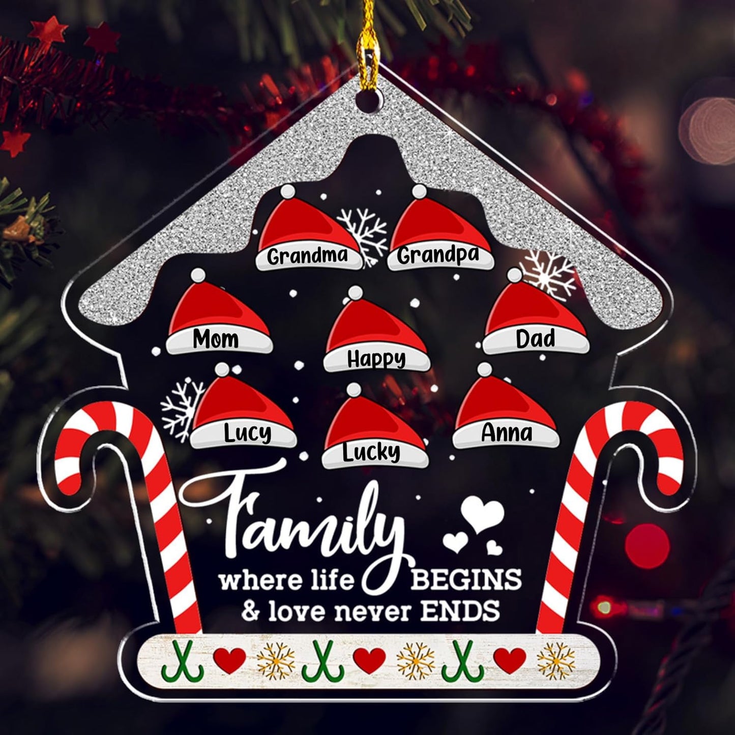 Personalized Chrismas Ornament 2025 - Love Never Ends, Custom Name Charms Family Members up to 10 People, for Family, Friends, and Loved Ones