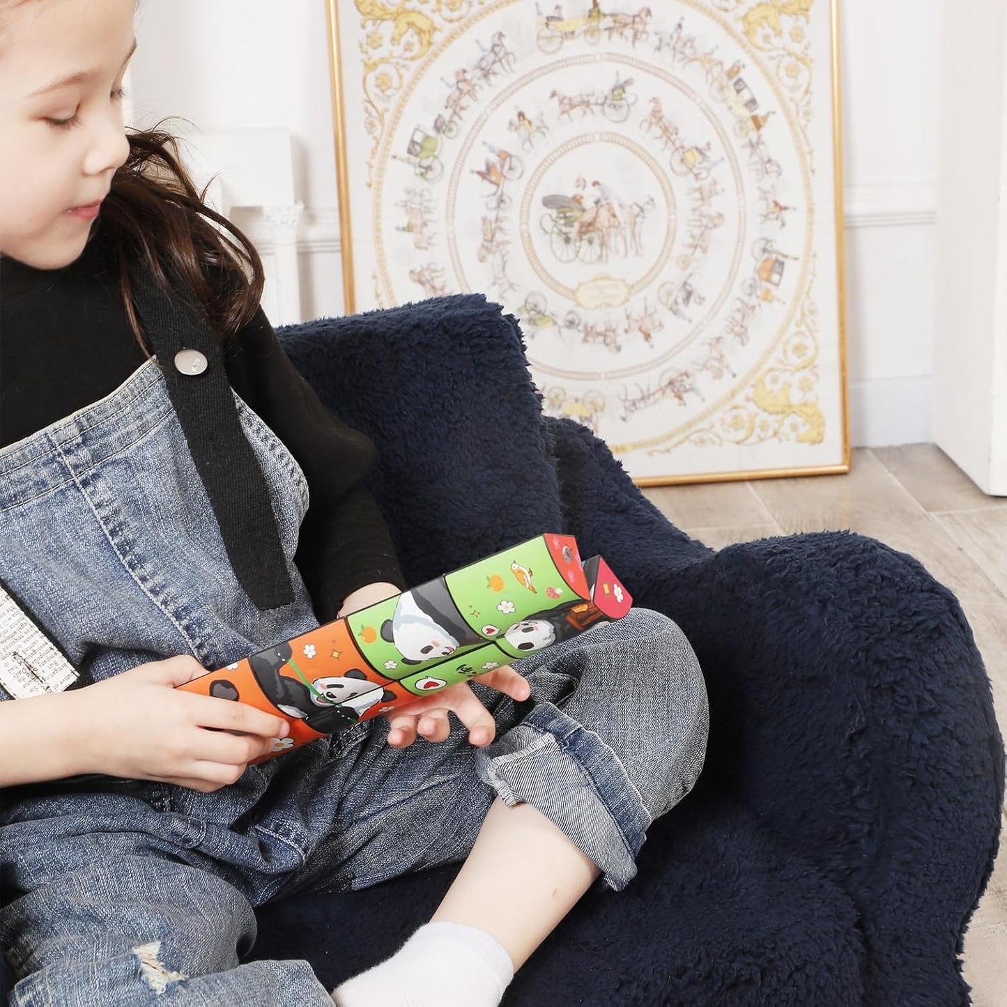 Kids Chairs for Toddler, 2-in-1 Toddler Soft Sherpa Couch Fold Out, Convertible Sofa to Lounger for Girls and Boys, Dark Blue