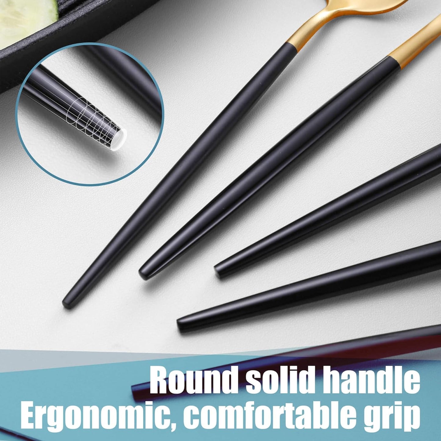 Matte Black Gold Silverware Set for 4,Modern Stainless Steel Brushed Cutlery Set,20-Pieces Heavy Duty Flatware Set,Knives Spoons and Forks Set Utensils Set, Satin Finish, Dishwasher Safe