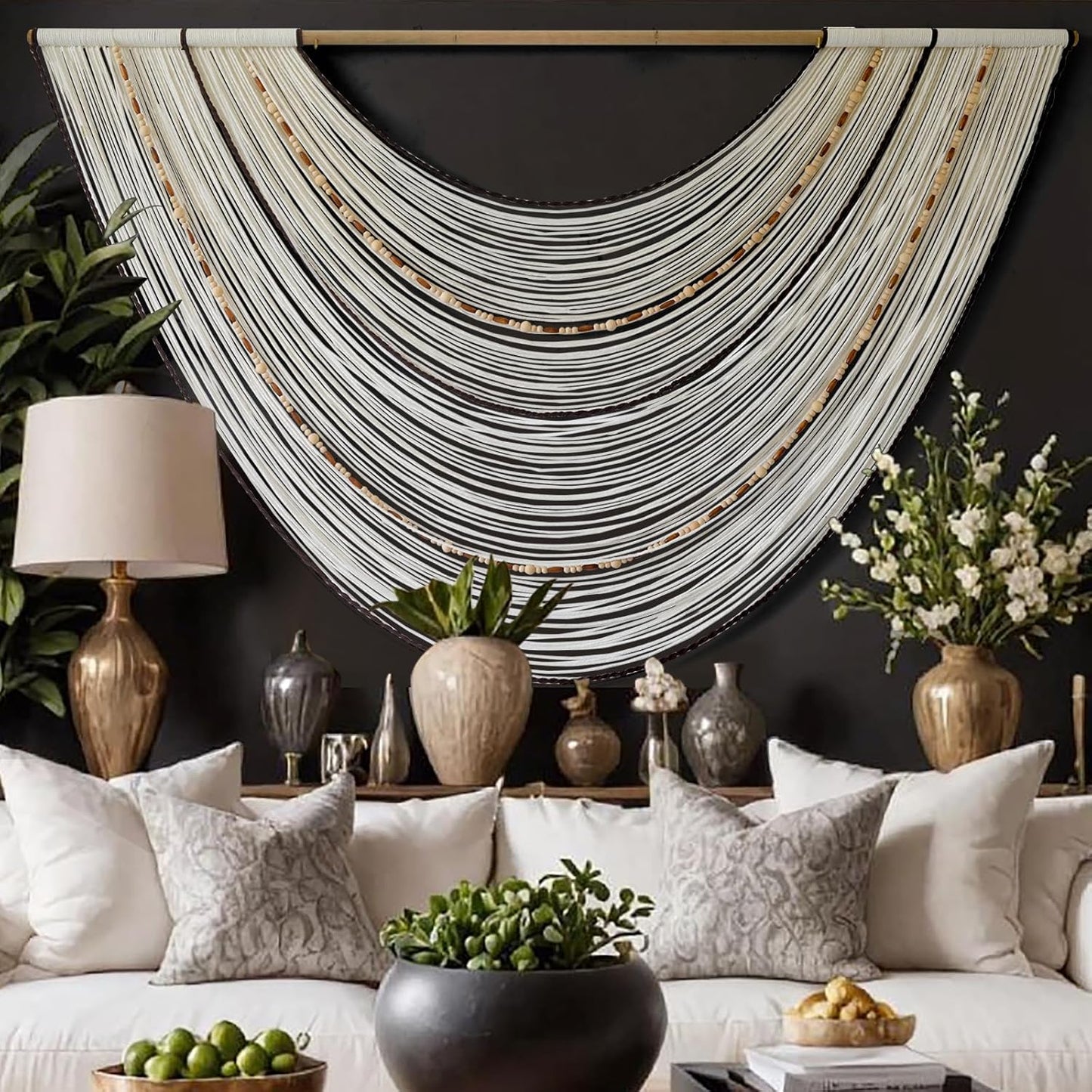 Macrame Wall Hanging Handcrafted Boho Wall Decor Bead Woven Wall Hanging for Bedroom, Living Room, Entryway, Farmhouse or Nursery Bohemian Home Aesthetic 57"x35"