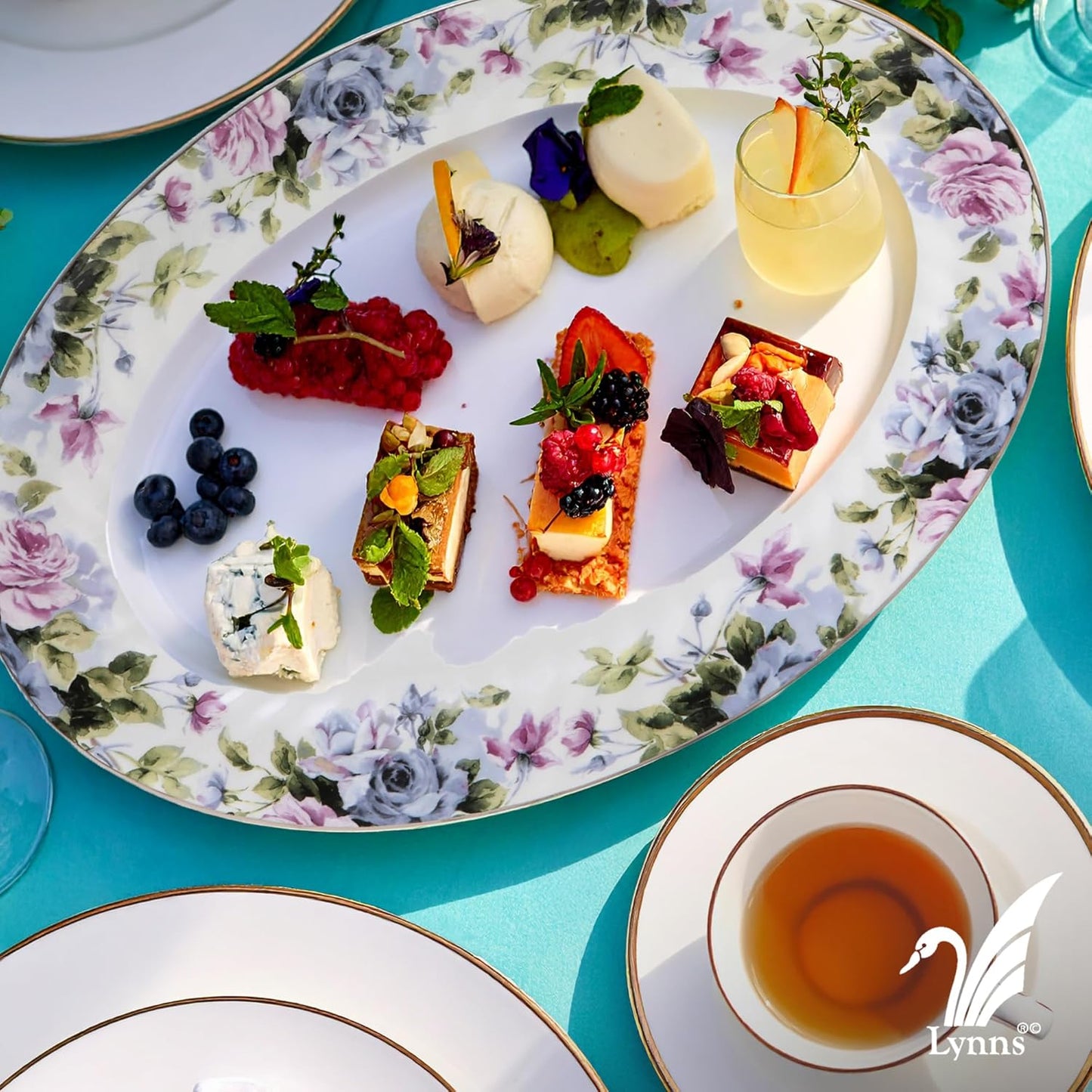 Lynns Paradise Millicent 14-Inch Oval Platter, Set of 2, Purple; Heavy Duty; Chip Resistant; Lead and Cadmium Free; Freezer to Oven Safe up to 500°F