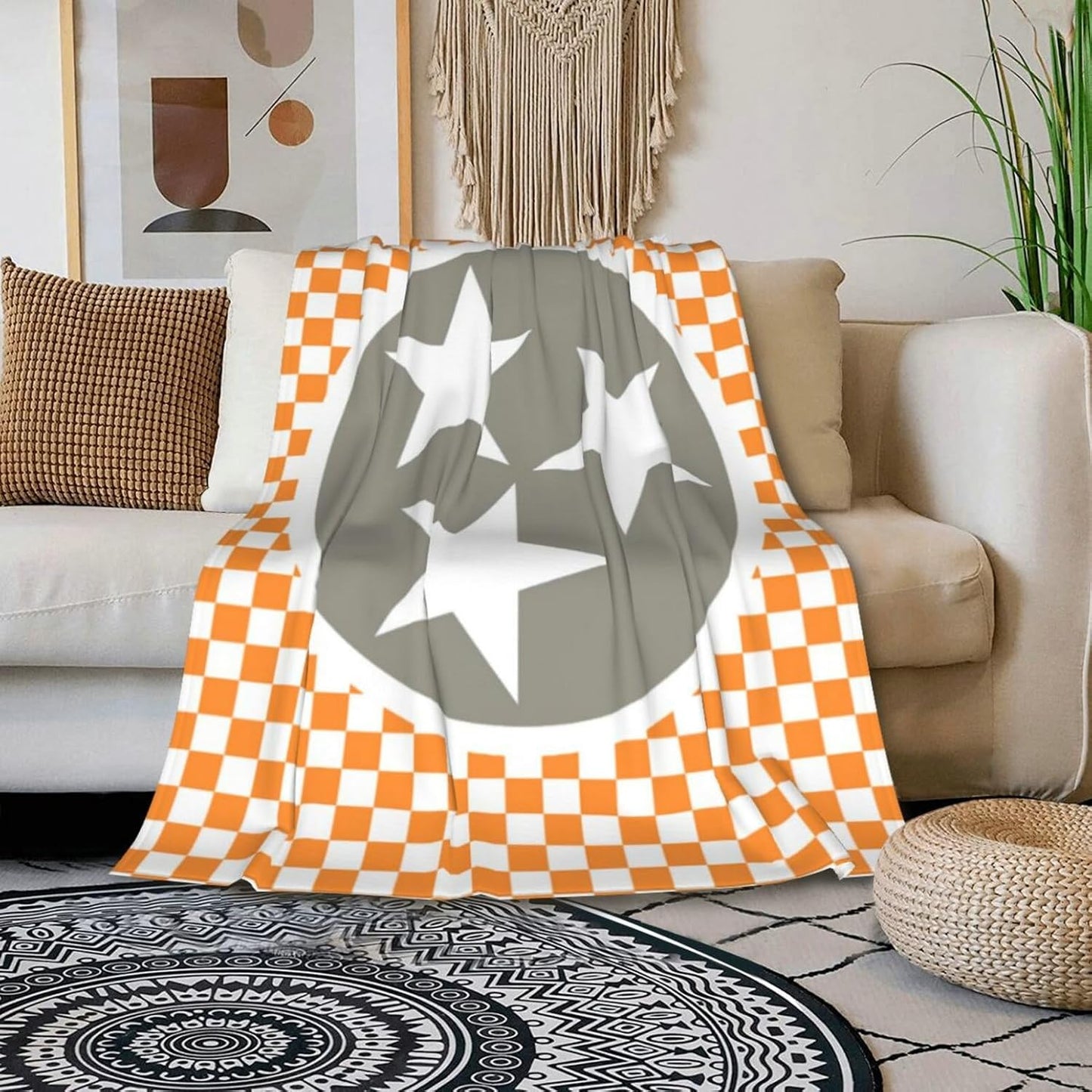 HGOD DESIGNS Tennessee Throw Blanket Ultra Soft Warm All Season Tennessee Orange Grey Star Flag Decorative Fleece Blankets for Bed Chair Car Sofa Couch Bedroom 40"X50"