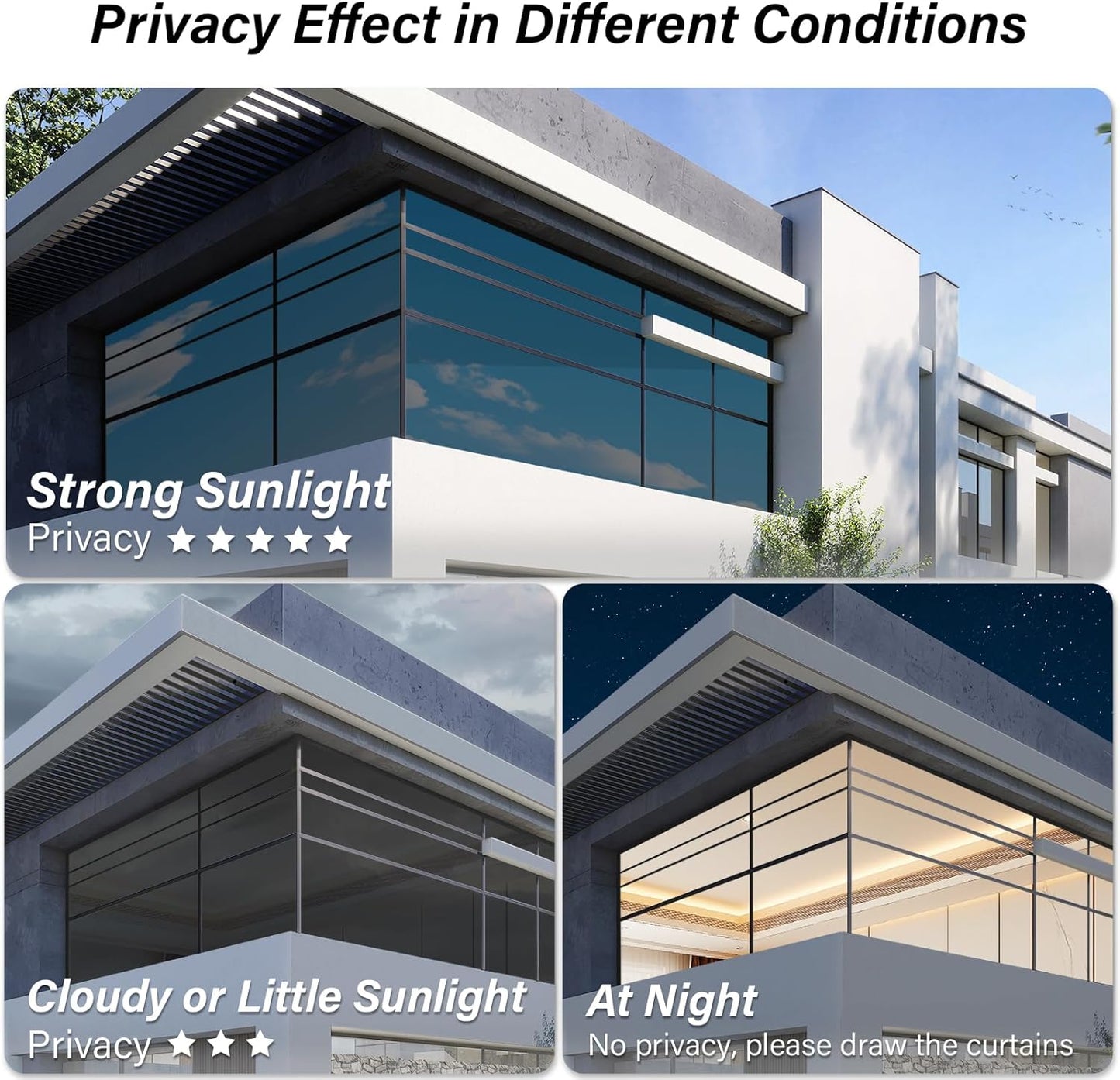 Kromapolis One Way Window Privacy Film Reflective Mirror Home Window Tint, Daytime Privacy Heat Control Anti UV Glass Tinting Static Cling (Black-Silver, 17.5 x 78.7 inch)