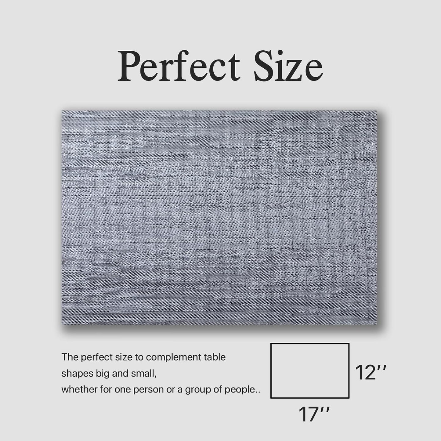 Placemats Set of 4 - Easy Clean Woven Vinyl Placemat for Dining Table, Indoor/Outdoor Place Mats, Washable PVC Table Mats（Gray）