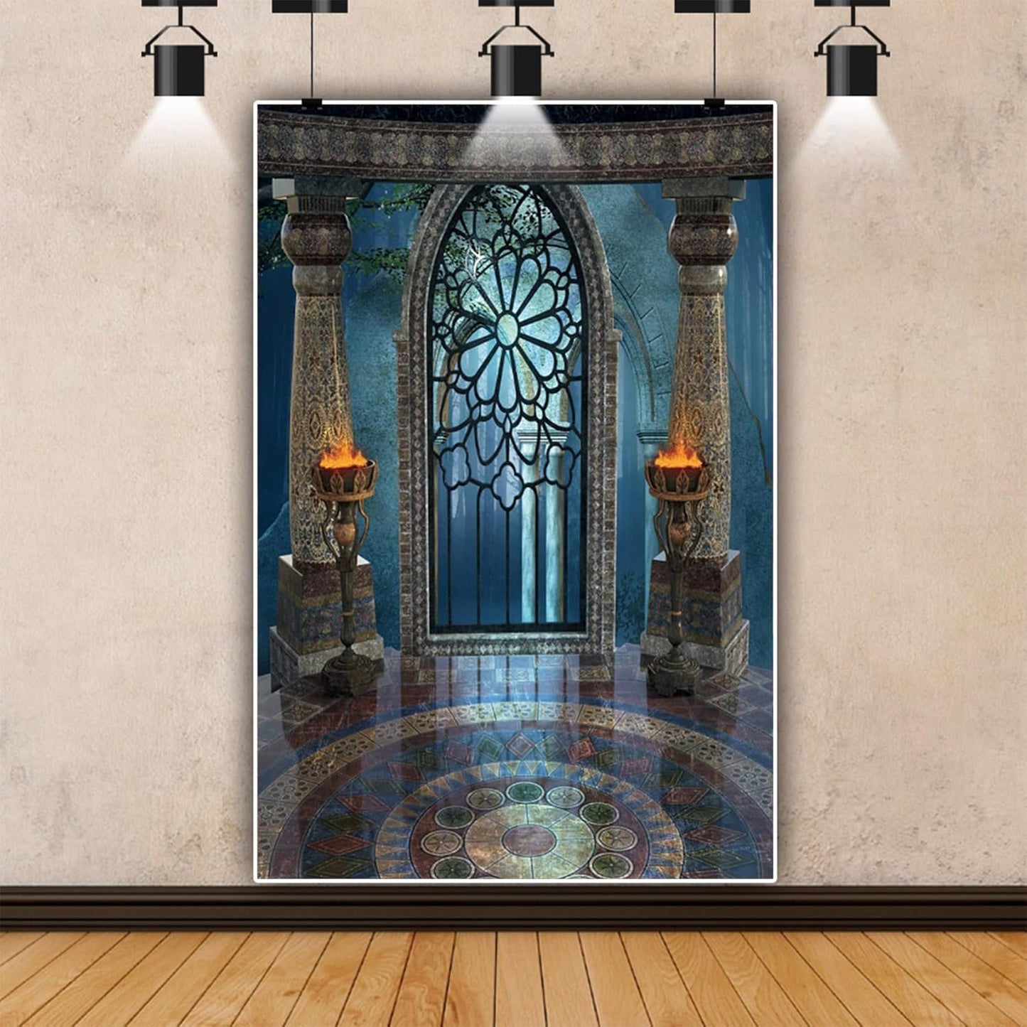 Renaiss 7x10ft Medieval Castle Backdrop for Photoshoot Portrait Pillar Torch Gothic Stone Tower Ancient Old Fortress Interior Photography Background Halloween Party Decor Wallpaper Photo Studio Props
