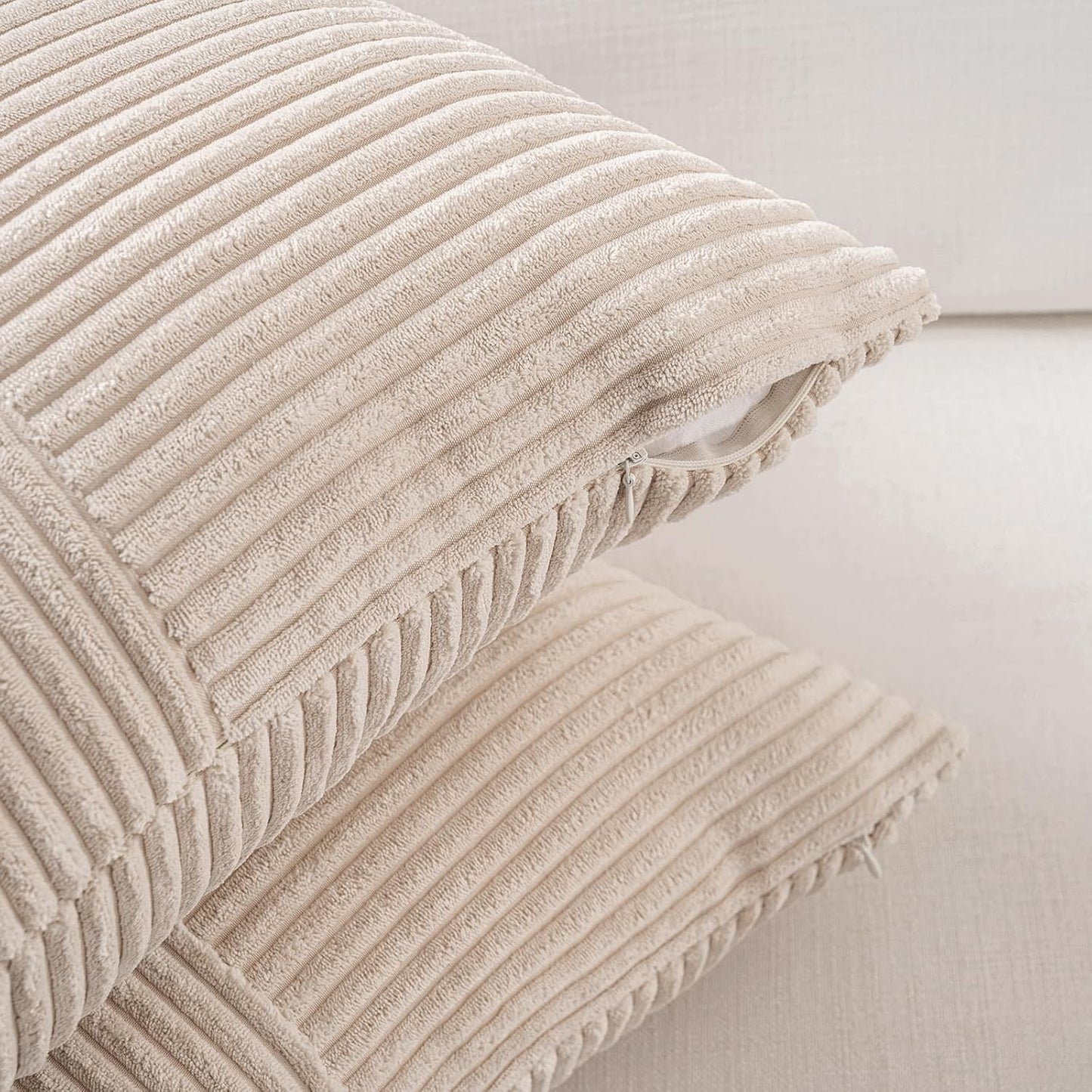 Fancy Homi 2 Packs Tan Decorative Throw Pillow Covers 16x16 Inch for Living Room Couch Bed Sofa, Farmhouse Boho Home Decor, Soft Corss Patchwork Corduroy Textured Square Beige Cushion Case 40x40 cm