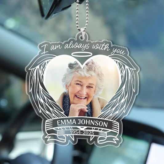 2025 Personalized Memorial Acrylic Car Hanging Ornament - Christmas, Birthday, for Loss of Loved One - Custom Photo in Loving Memory Angel Wings Heart Keepsake Decoration