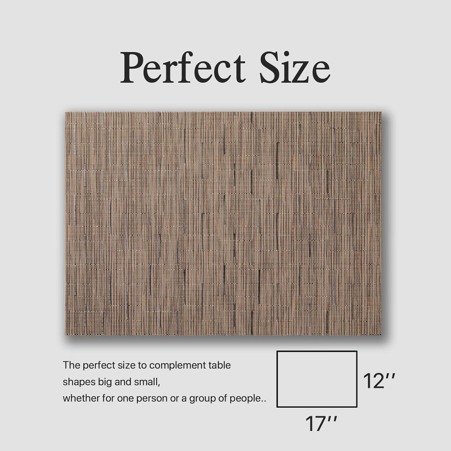 Placemats Set of 6 - Easy Clean Woven Vinyl Placemats for Dining Table, Indoor/Outdoor Place Mats, Washable PVC Table Mats （Light Brown）